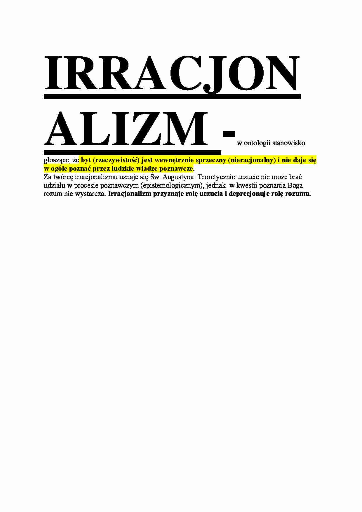 Irracjonalizm - omówienie zagadnienia - strona 1