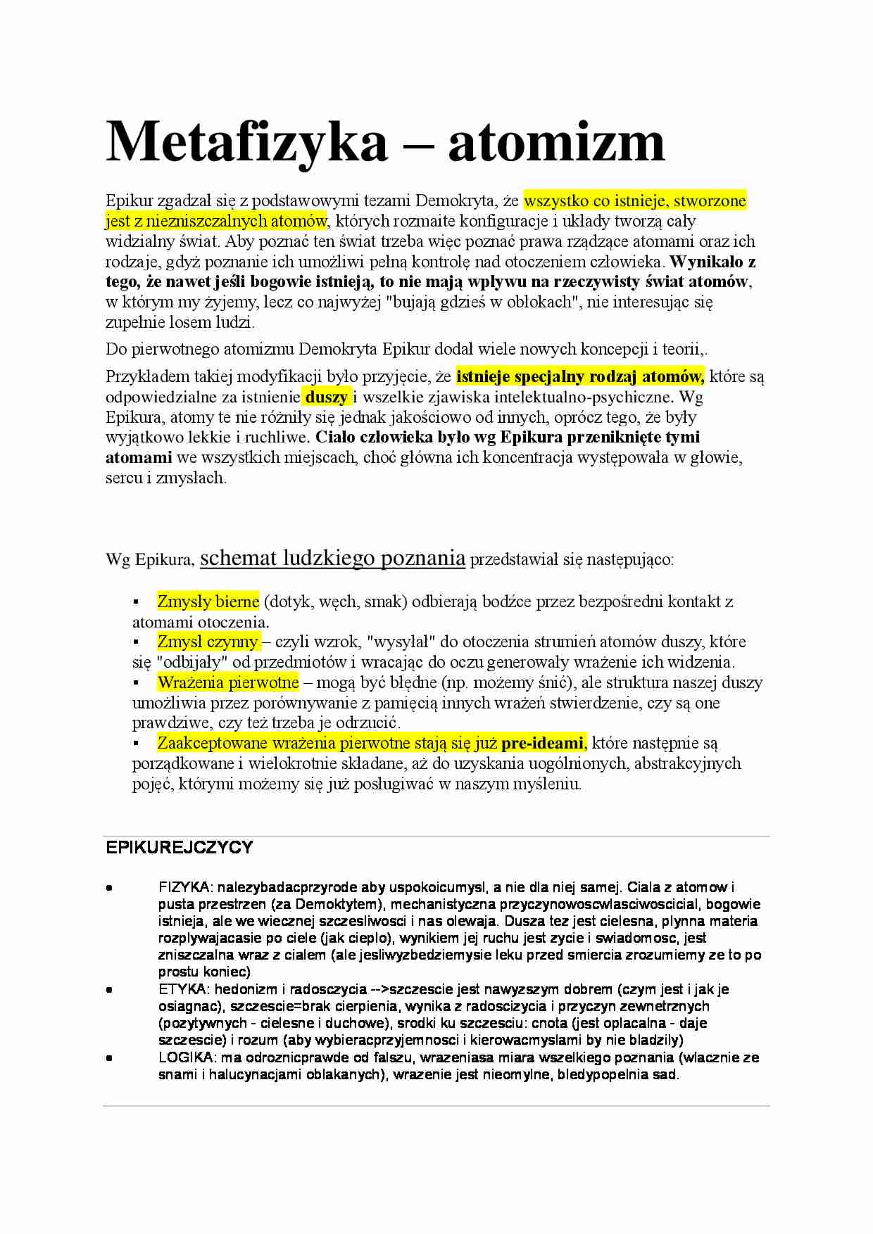 Epikurejczycy - metafizyka - omówienie tematu  - strona 1