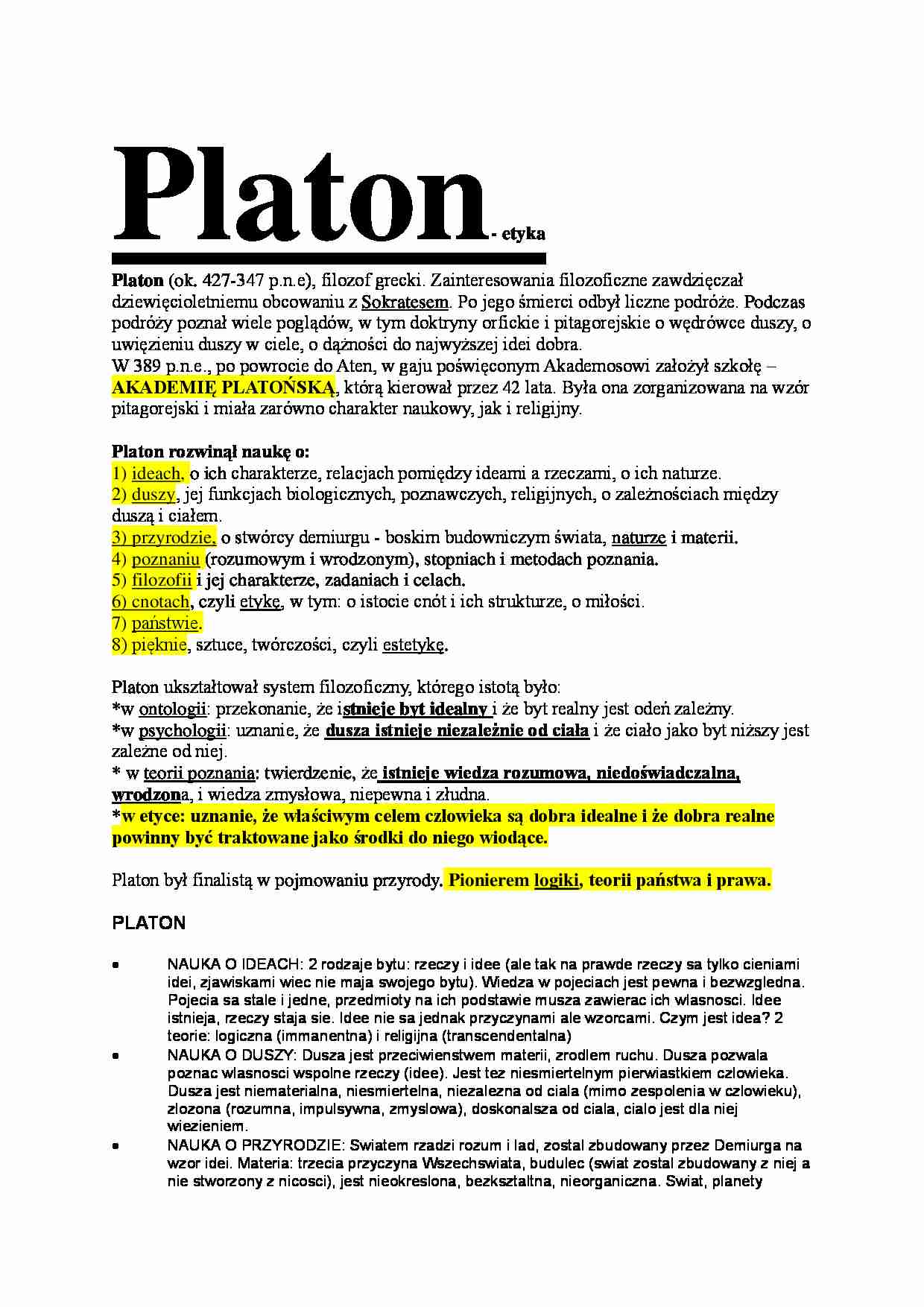 Platon - nauka o ideach - strona 1