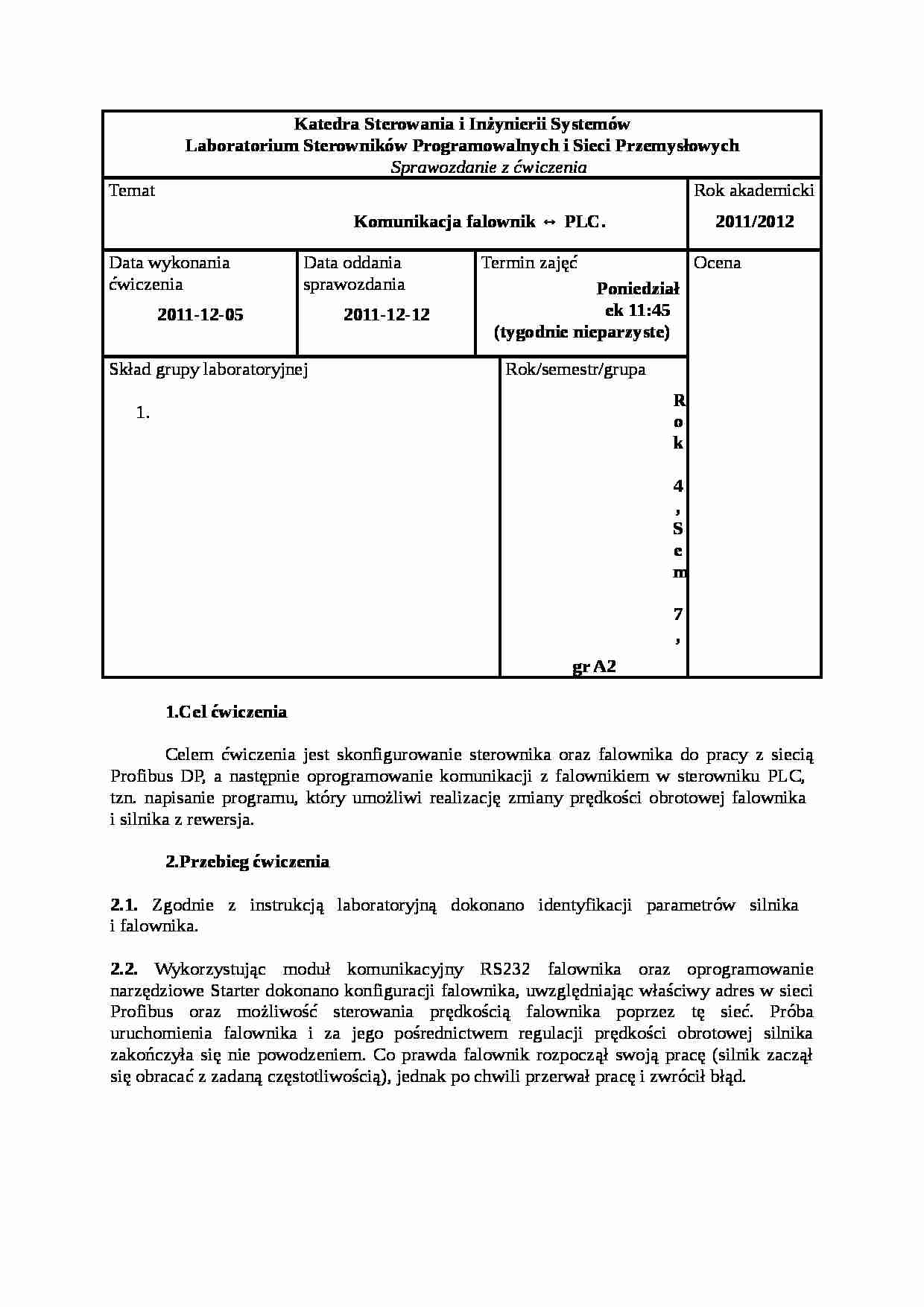 Komunikacja falownik - PLC 1 - strona 1