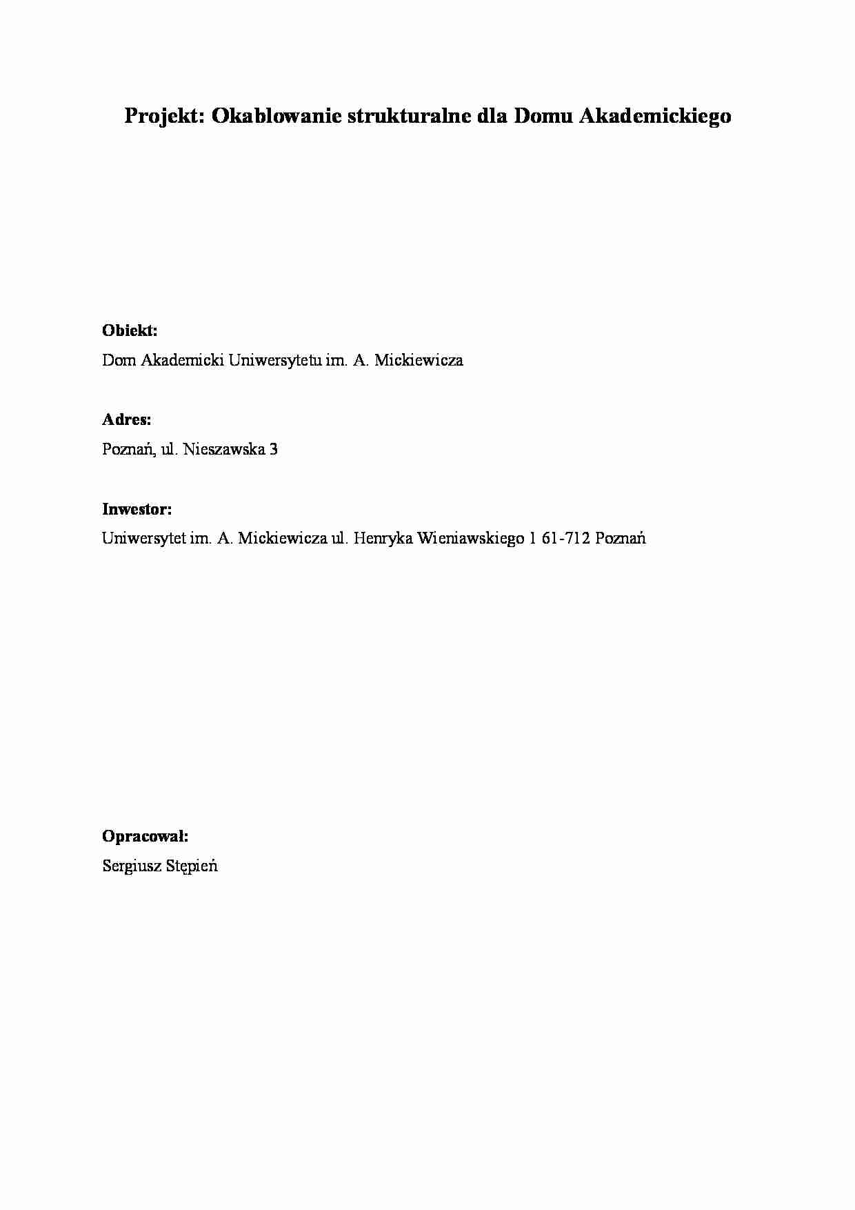 Okablowanie strukturalne dla Domu Akademickiego - projekt - strona 1