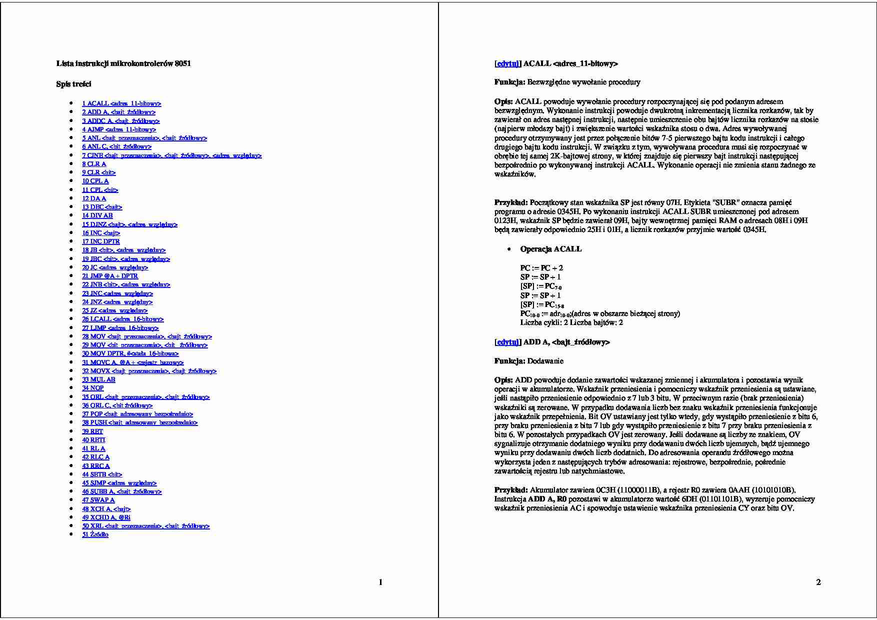 Lista instrukcji mikrokontrolerów 8051 - strona 1