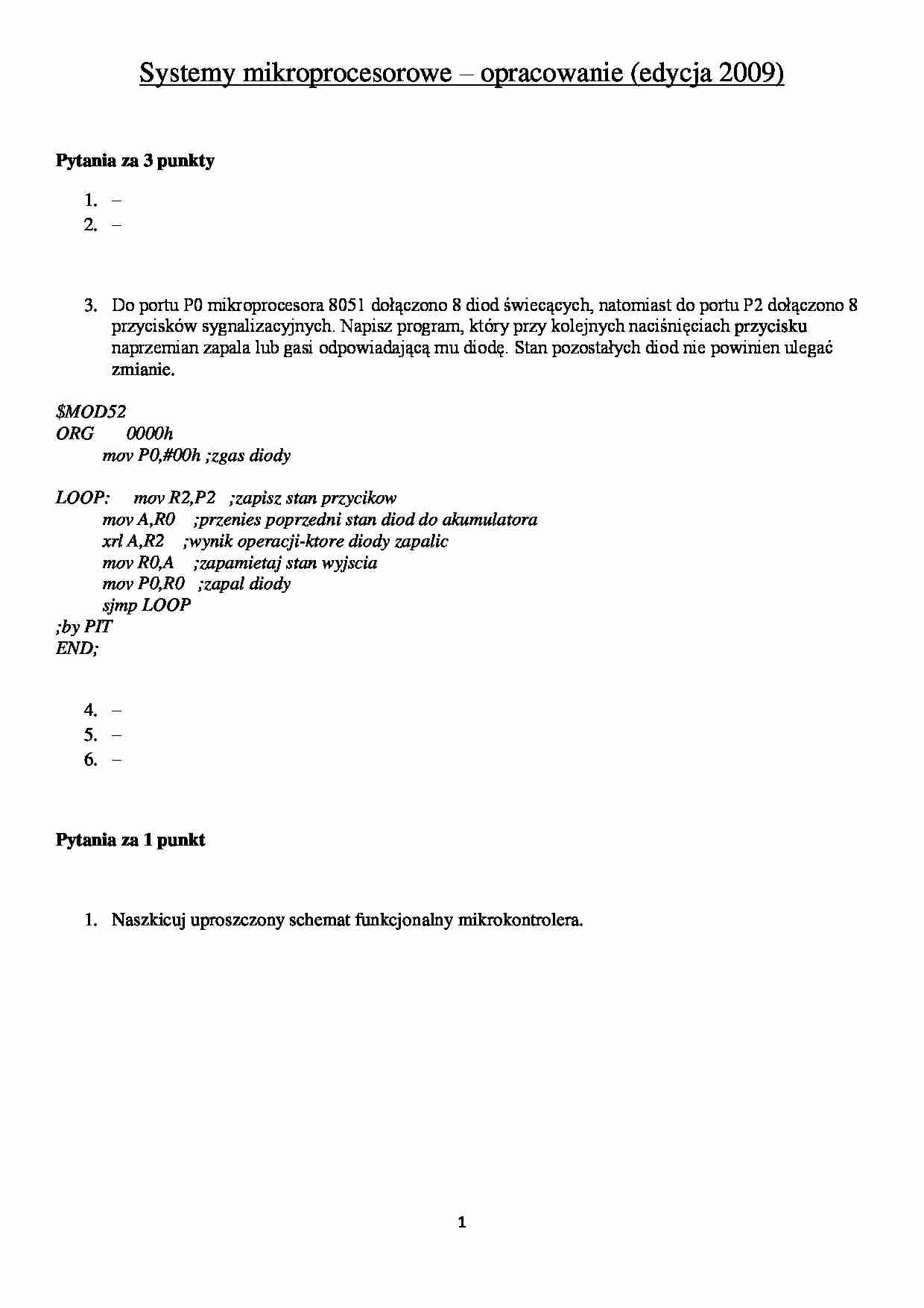 Systemy mikroprocesorowe – opracowanie - strona 1