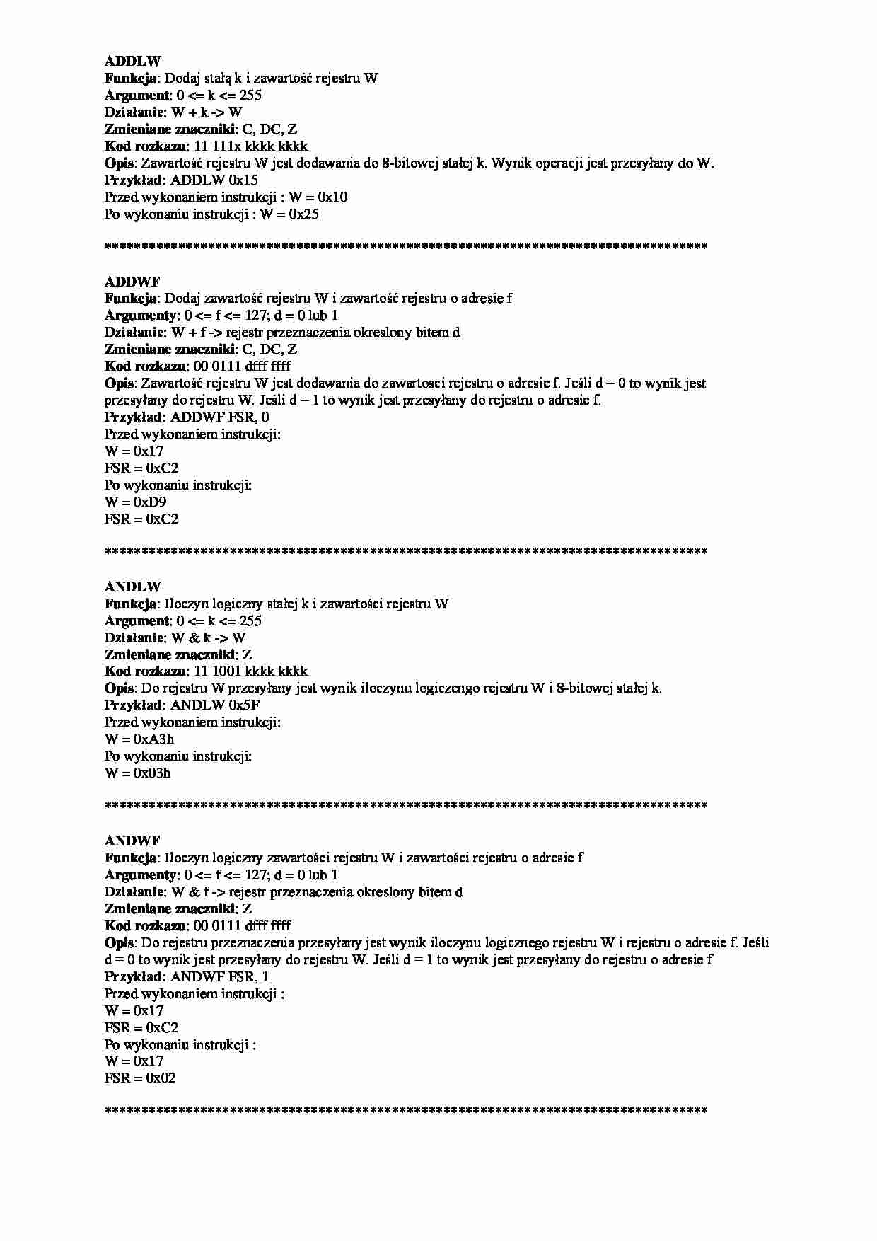 PIC - Instrukcje - strona 1