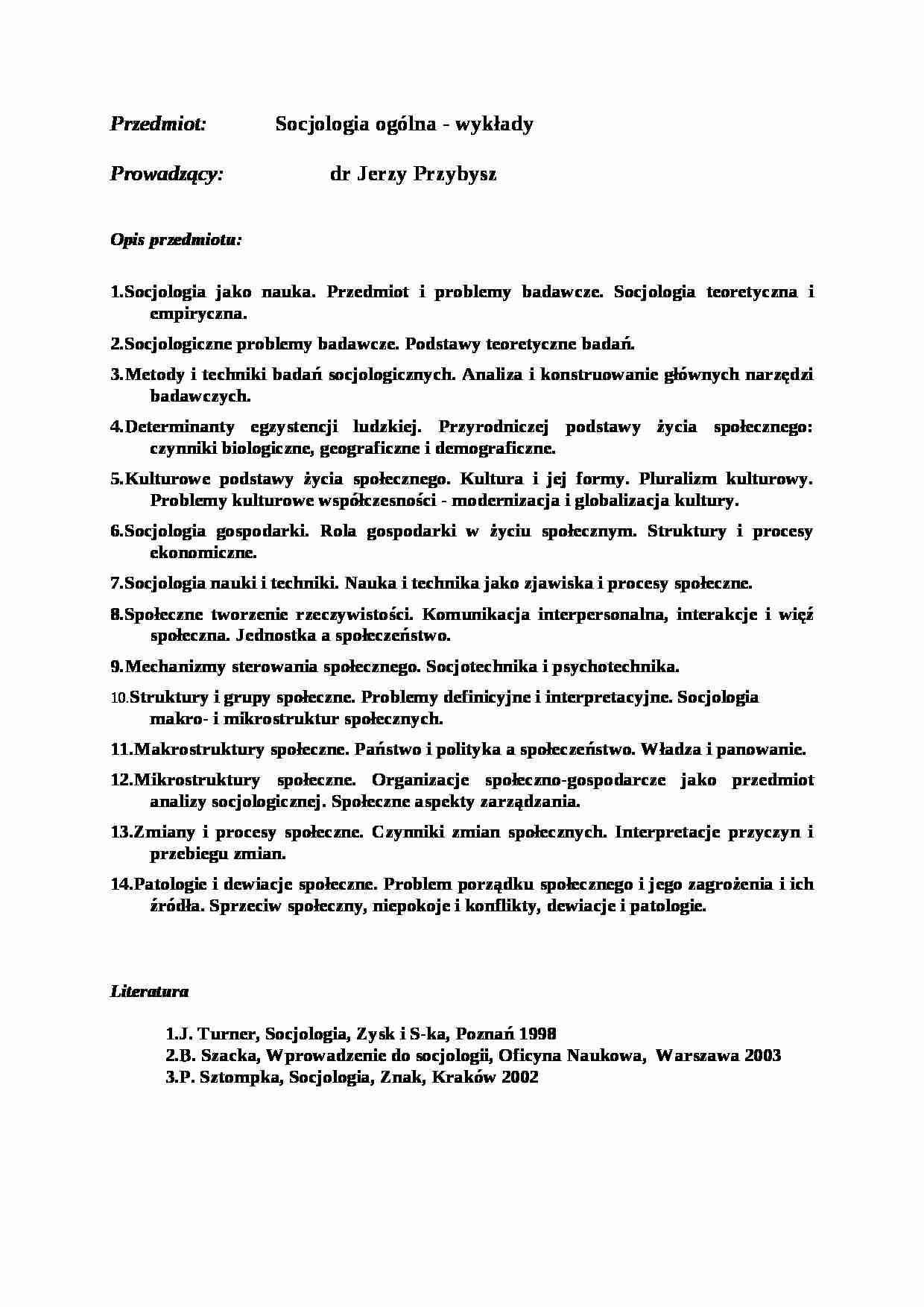 Socjologia ogólna - wykłady - strona 1