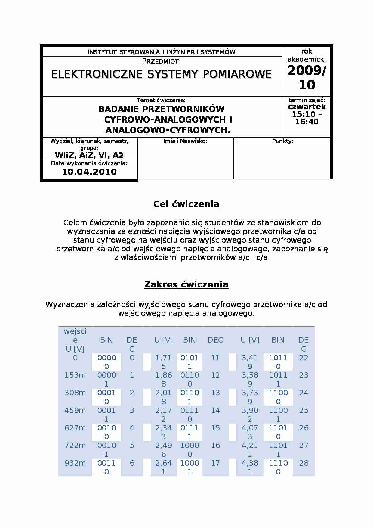 Badanie Przetwornika AC - CA 4 - strona 1