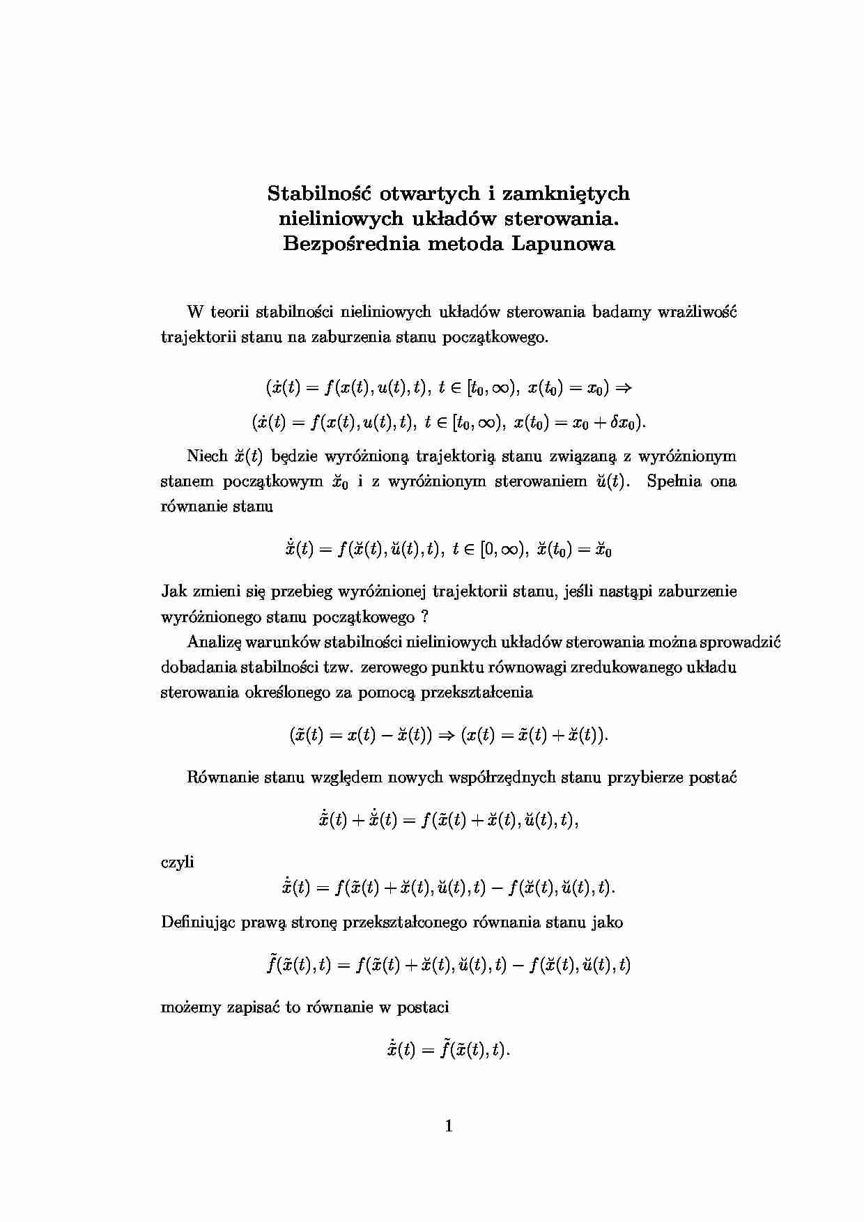 Bezpośrednia metoda Lapunowa - strona 1