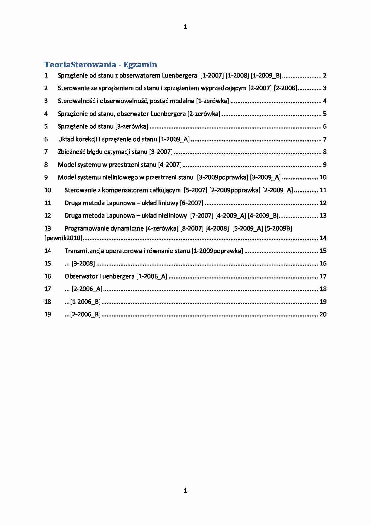 Egzamin opracowanie 1 - Teoria Sterowania - strona 1