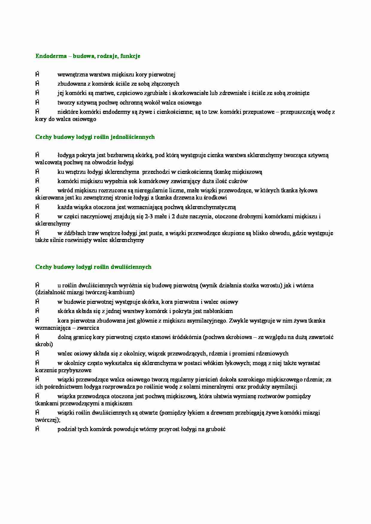 Endoderma i cechy budowy łodygi roślin jednoliściennych i dwuliściennych - strona 1