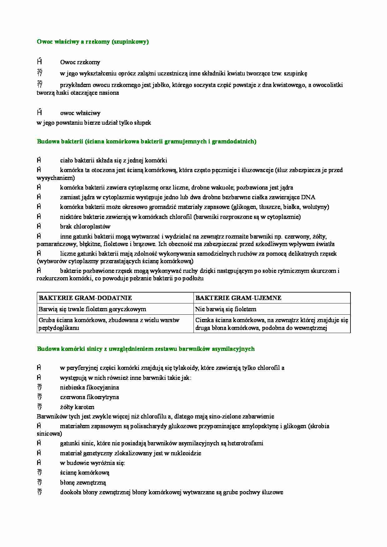 Owoc właściwy a rzekomy (szupinkowy) i budowa bakterii - strona 1