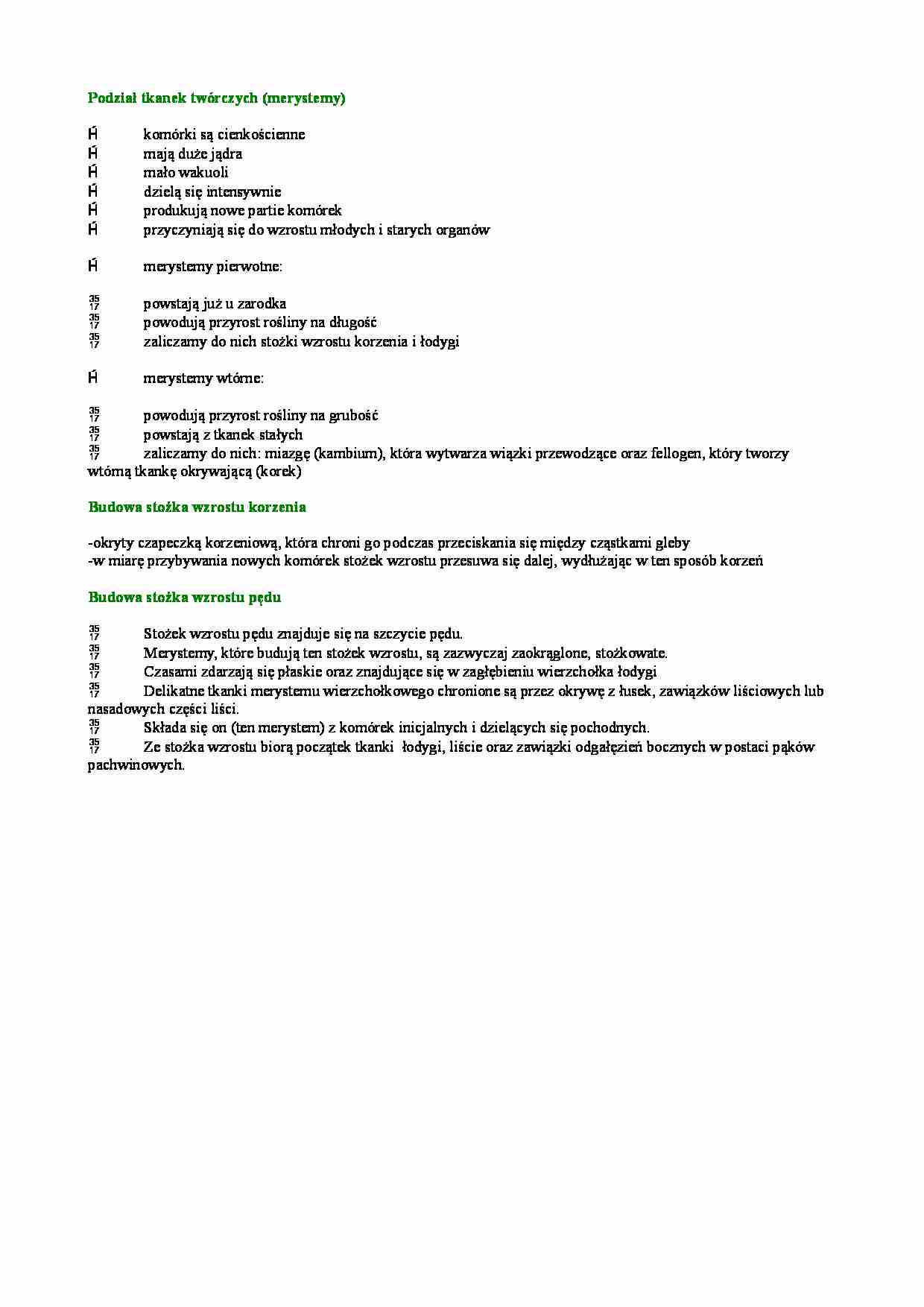 Podział tkanek twórczych, budowa stożka wzrostu korzenia i pędu - strona 1