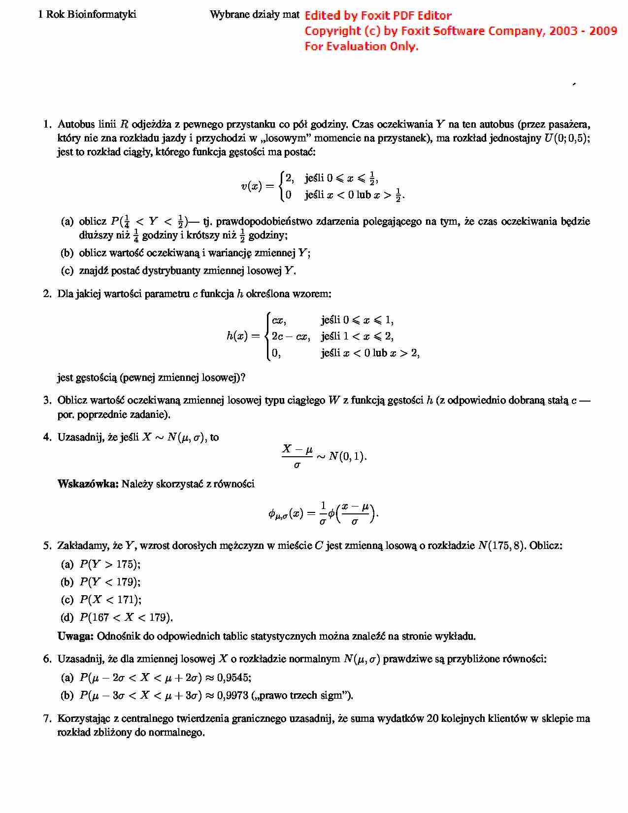 Lista o zmniennych losowych typu ciągłego - strona 1