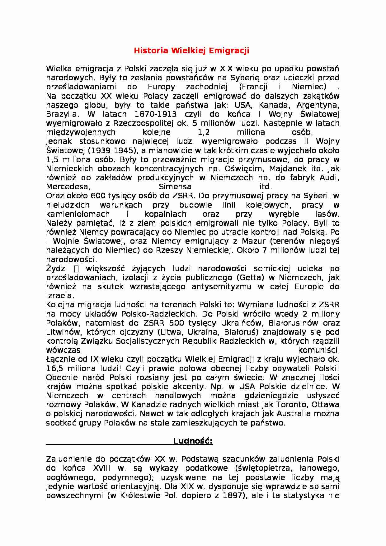 Historia Wielkiej Emigracji - strona 1