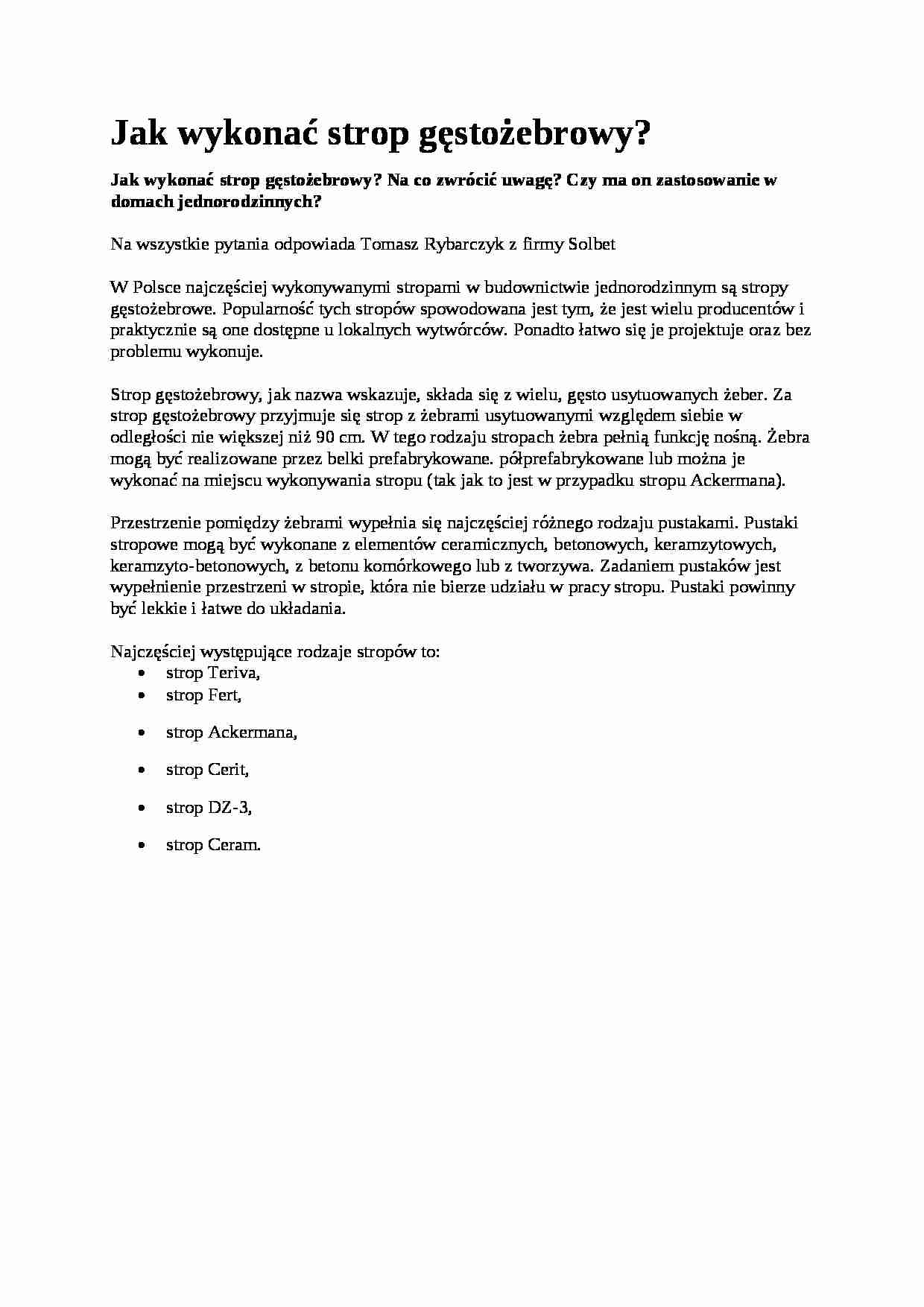 Strop gęstożebrowy - wykonanie  - strona 1