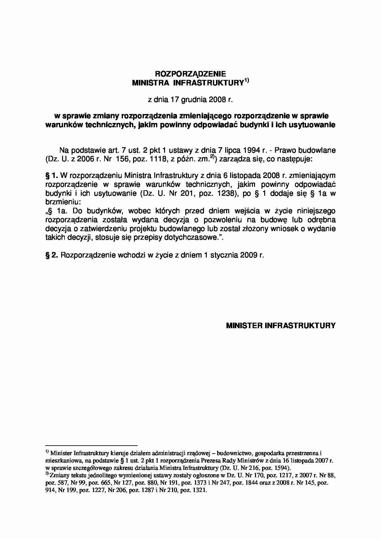 Warunki techniczne budynków - rozporządzenie Ministra - strona 1