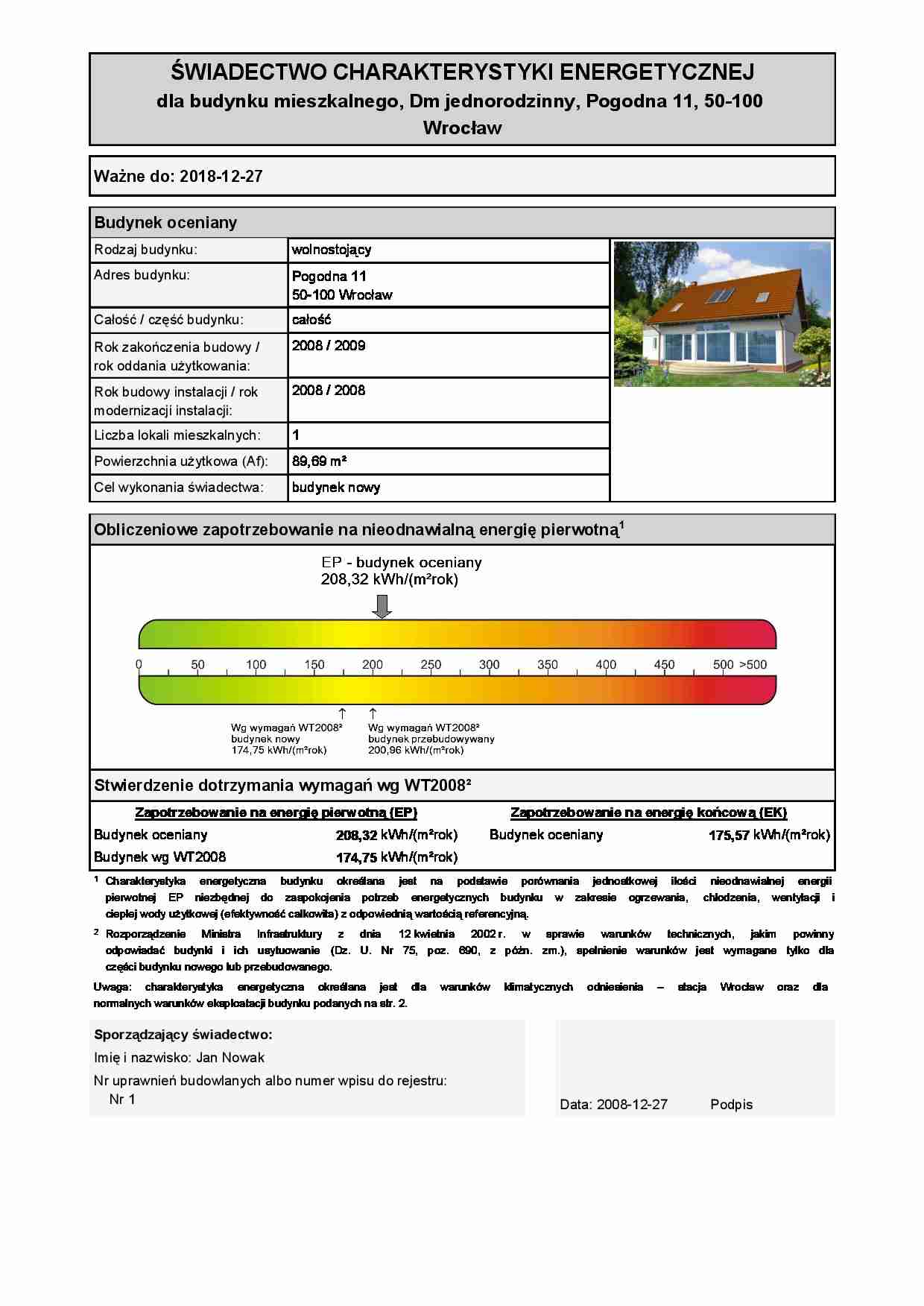 Charakterystyka energetycza budynku jednorodzinnego - strona 1