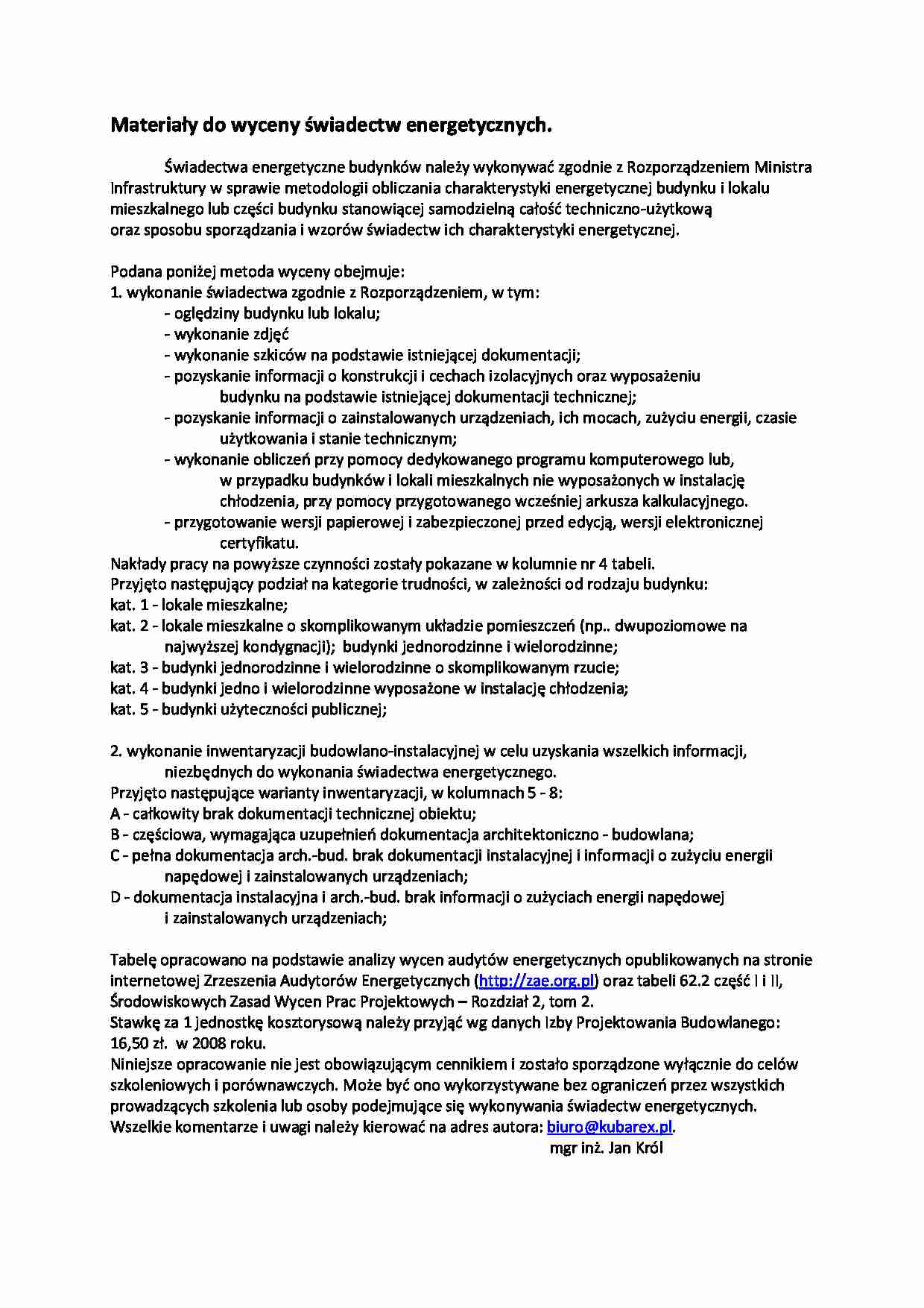 Materiały do wyceny świadectw energetycznych - strona 1