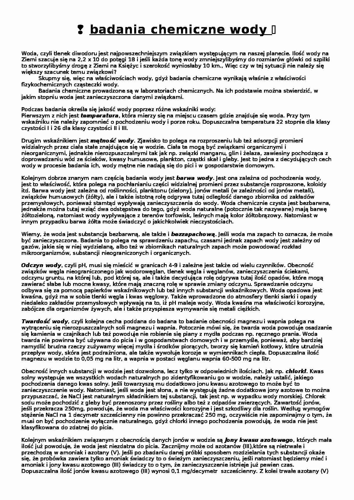 Badania chemiczne wody  - strona 1