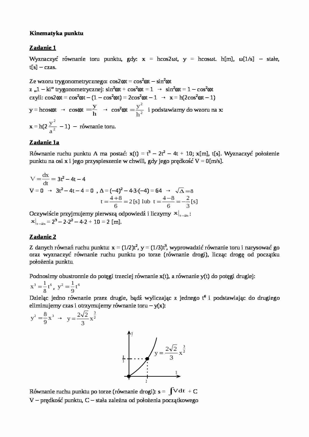 Kinematyka punktu - zadania - strona 1