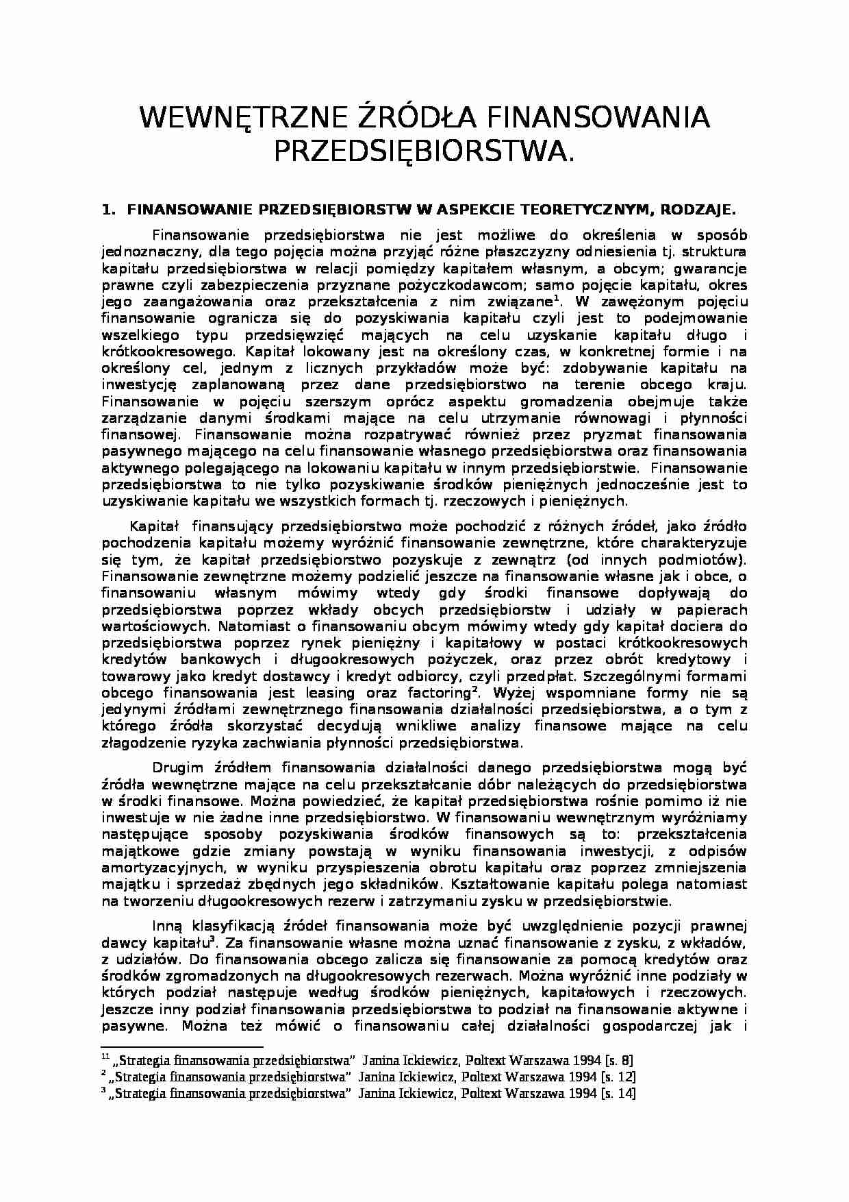 Wewnętrzne źródła finansowania działalności przedsiębiorstw - strona 1