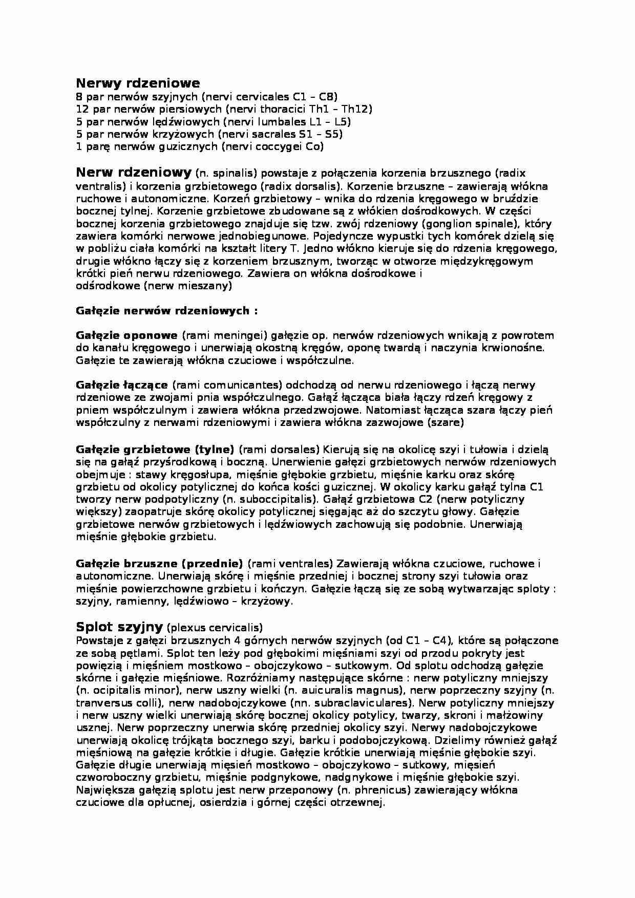 Nerwy rdzeniowe, Sploty - strona 1