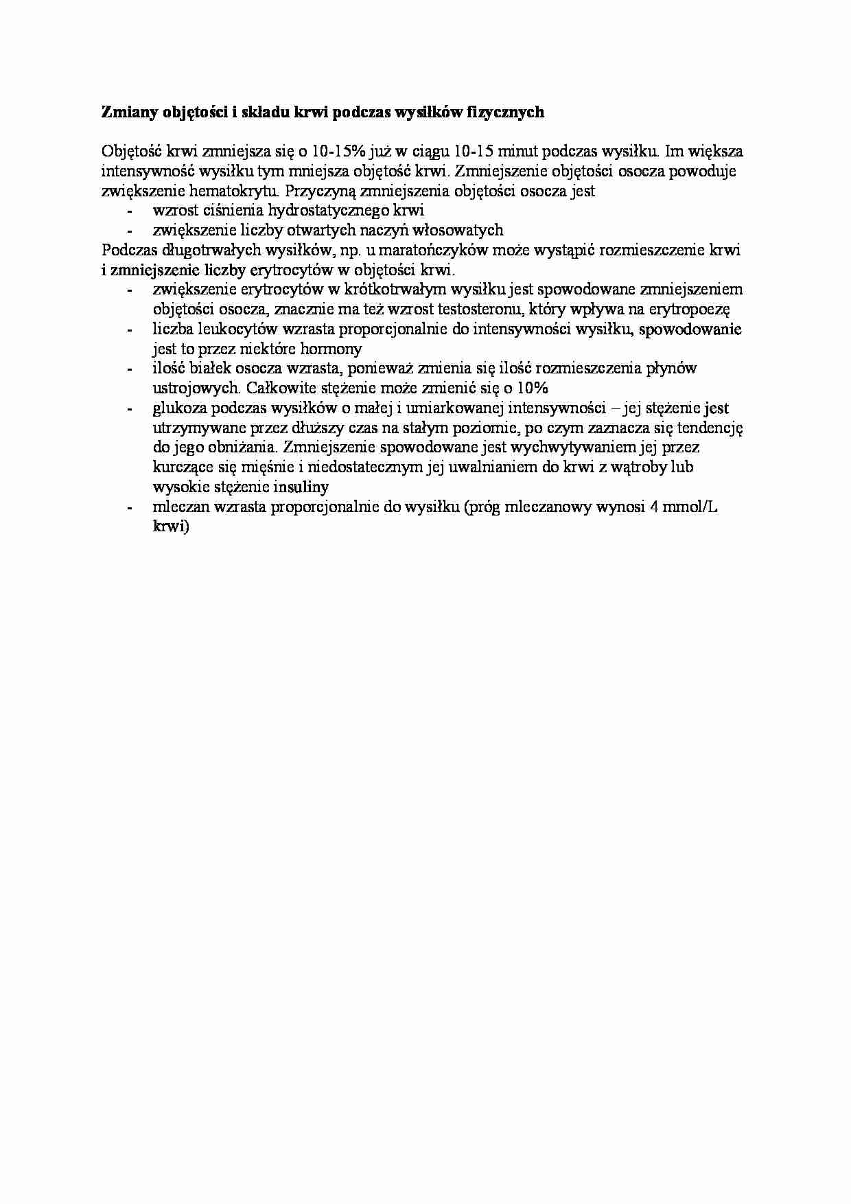 Zmiany objętości i składu krwi podczas wysiłków fizycznych - strona 1