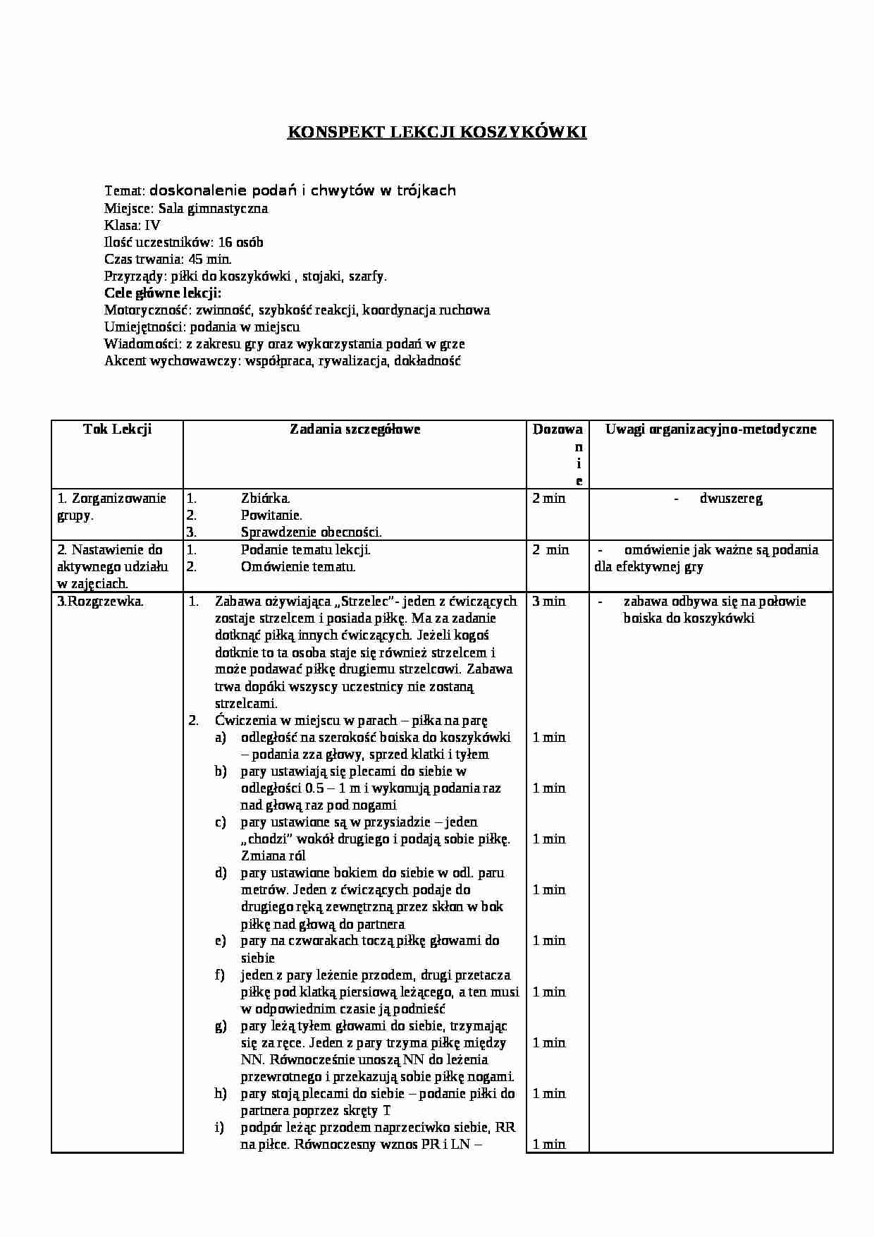 Konspekt Lekcji-koszykówki - strona 1