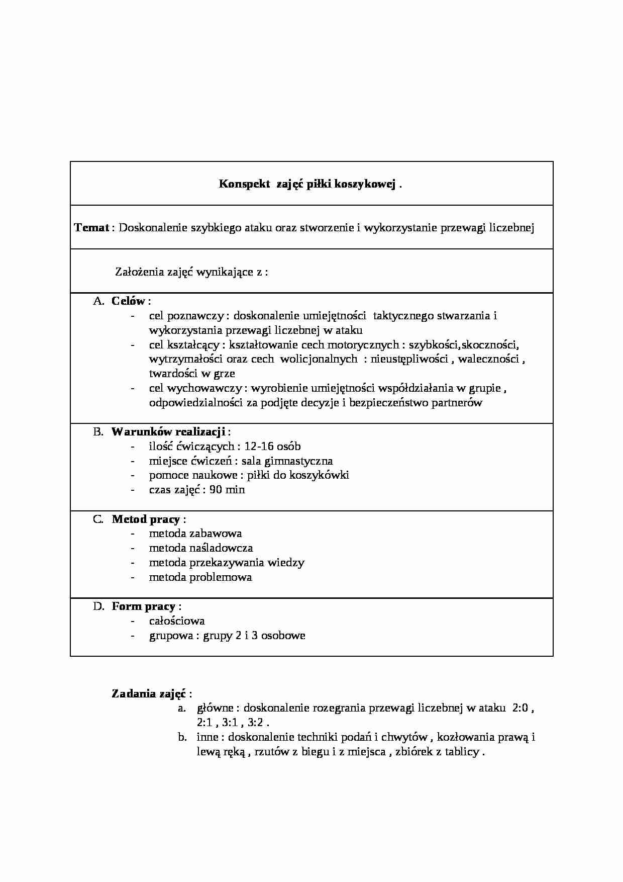 Konspekt Lekcji-zajęcia piłki koszykowej - strona 1