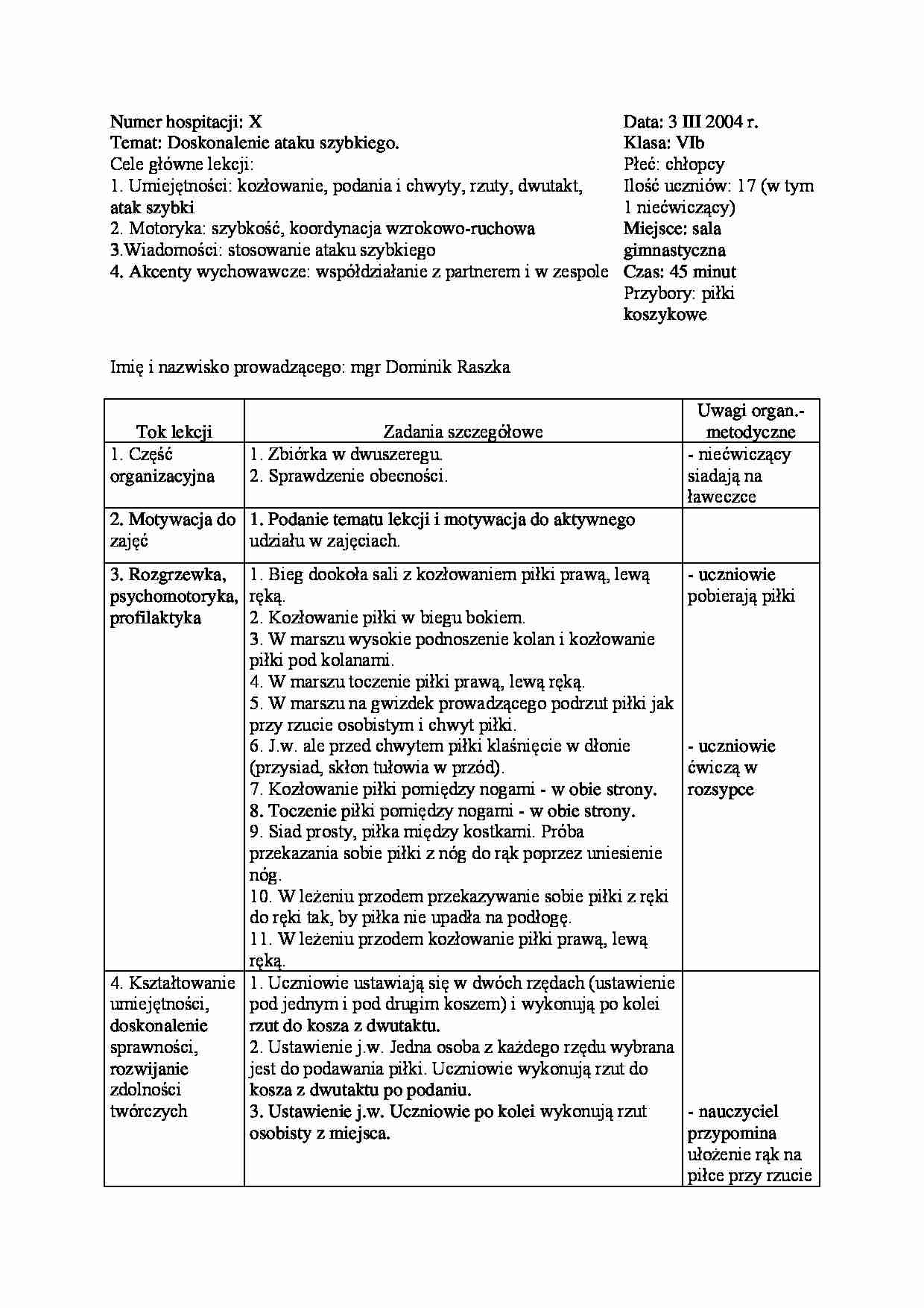 Konspekt Lekcji-doskonalenie ataku szybkiego - strona 1
