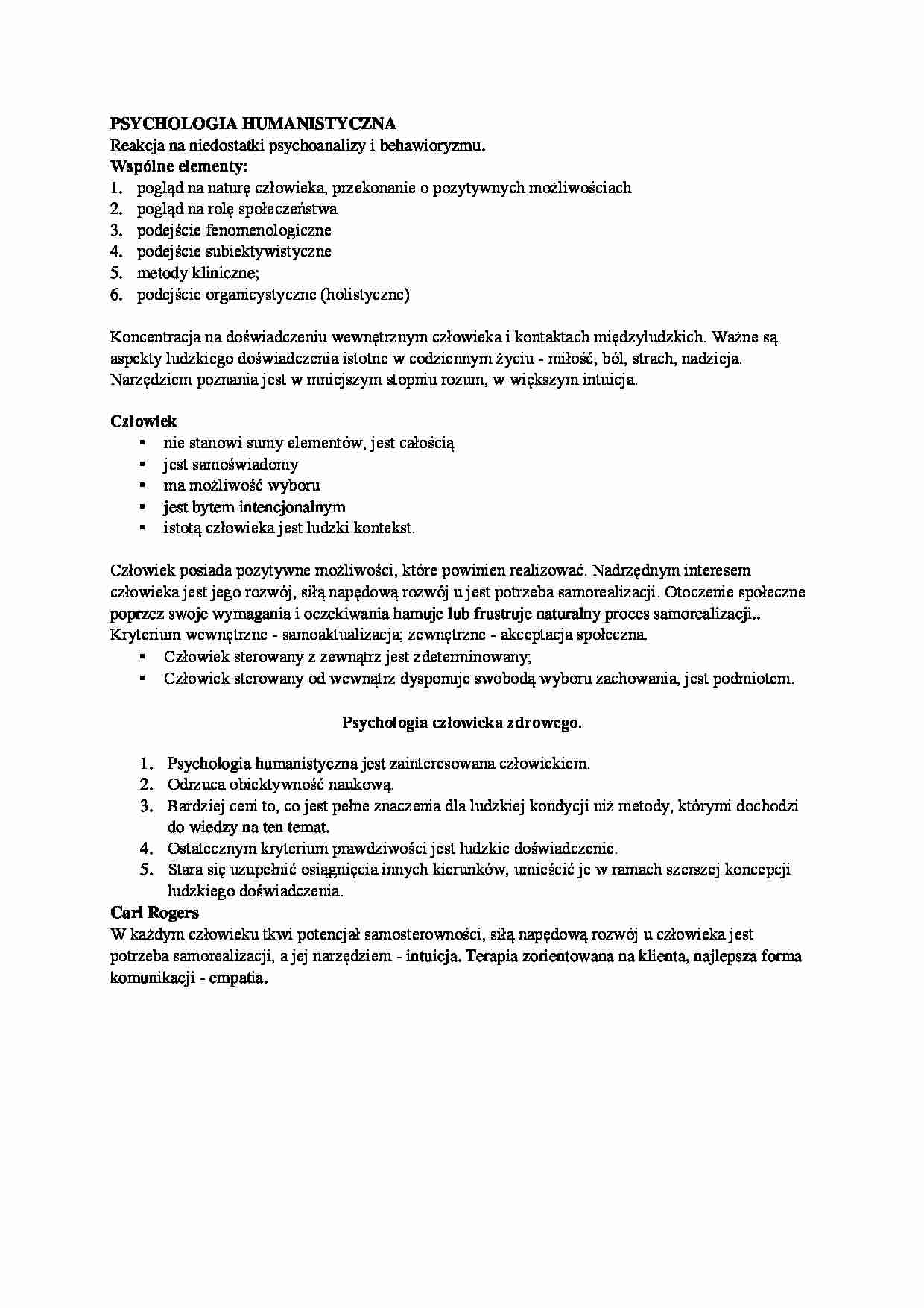 Psychologia humanistyczna - Czlowiek - strona 1