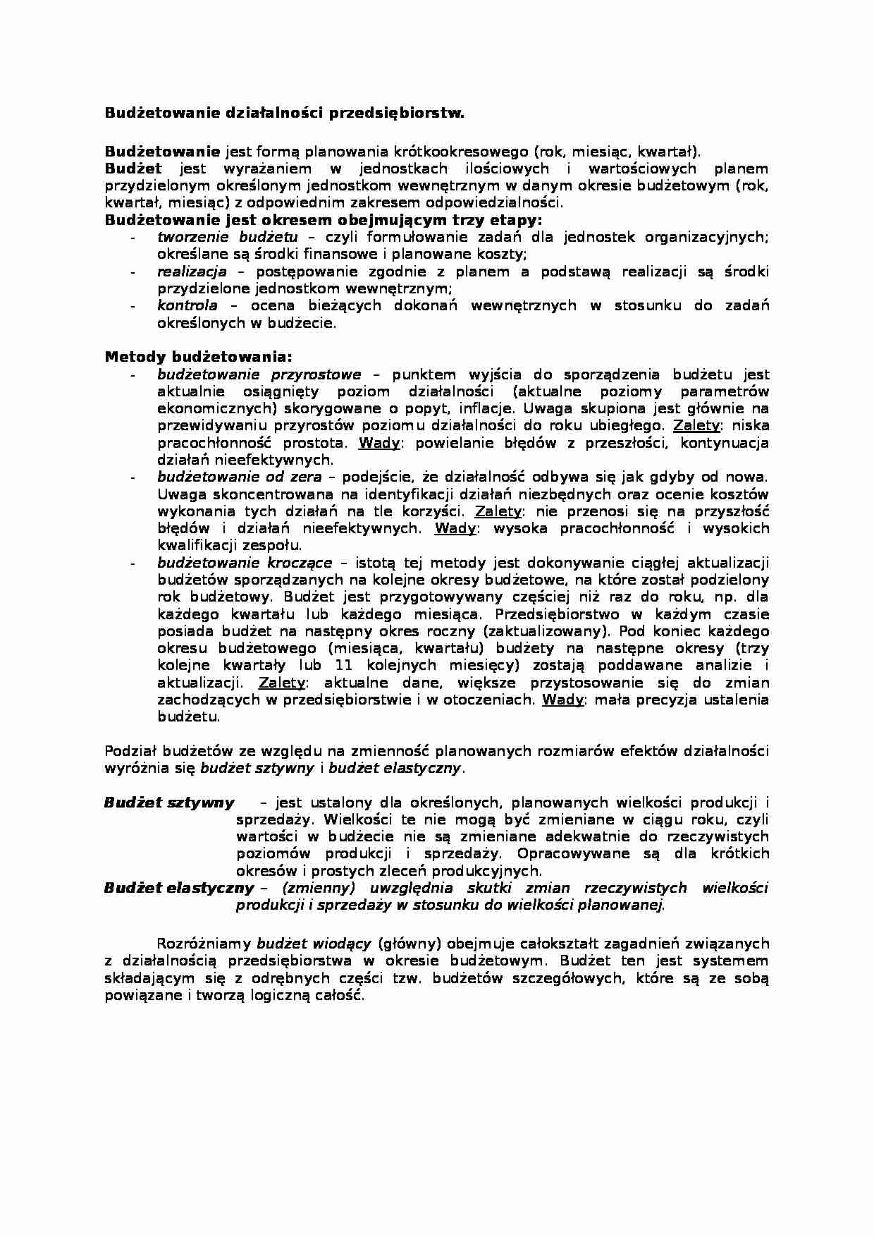 Budżetowanie - Planowanie krótkookresowe - strona 1