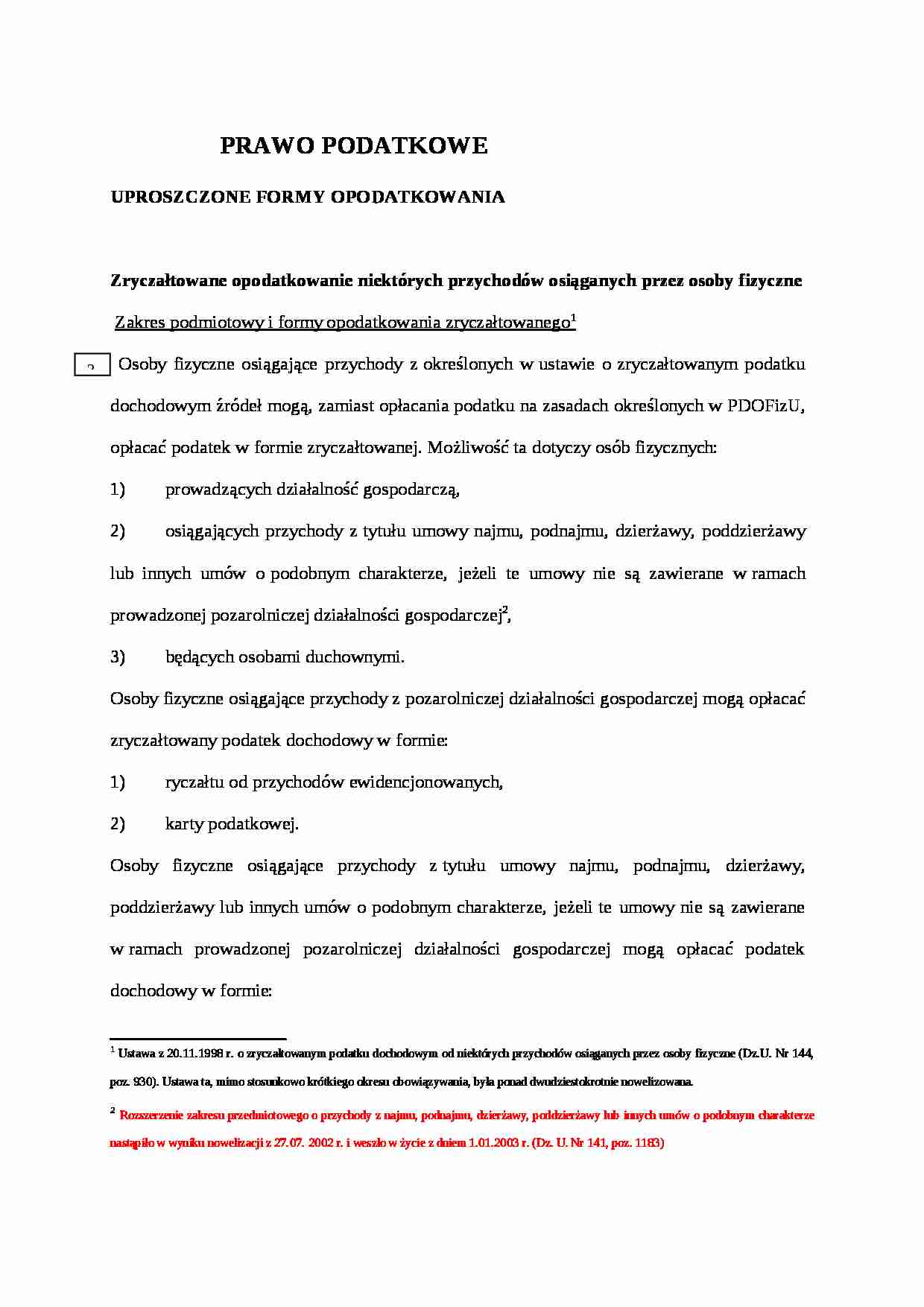 Uproszczone formy opodatkowania - strona 1