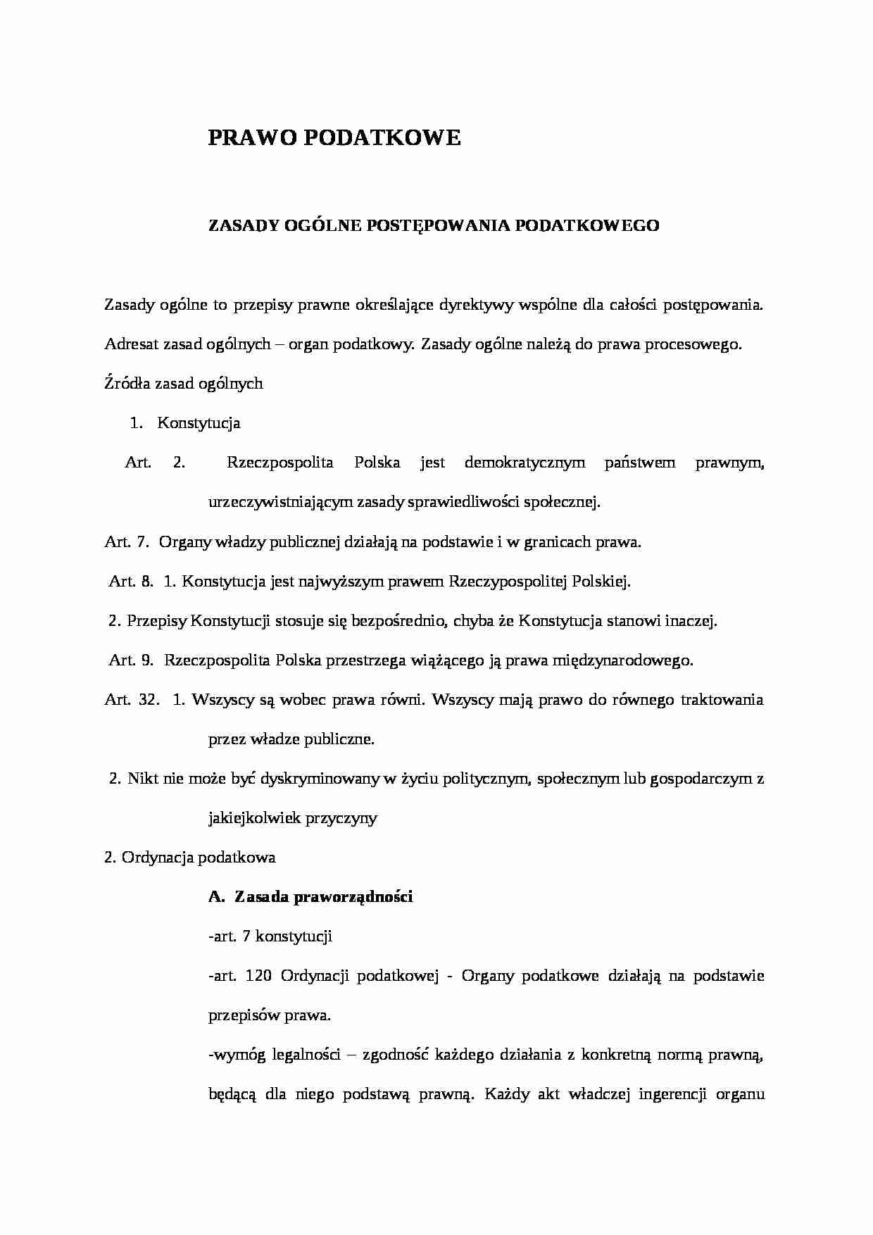 Zasady ogólne postępowania podatkowego - strona 1