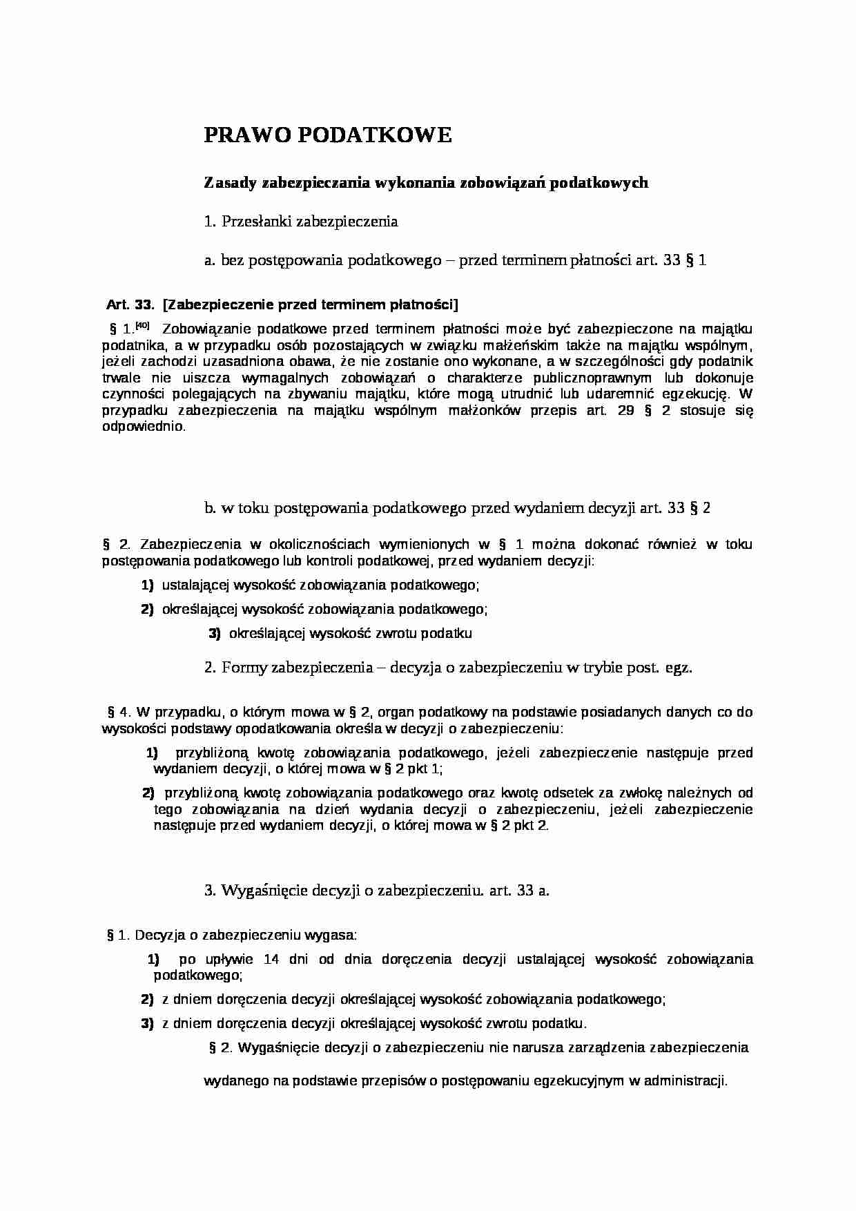 Zasady zabezpieczania wykonania zobowiązań podatkowych - strona 1