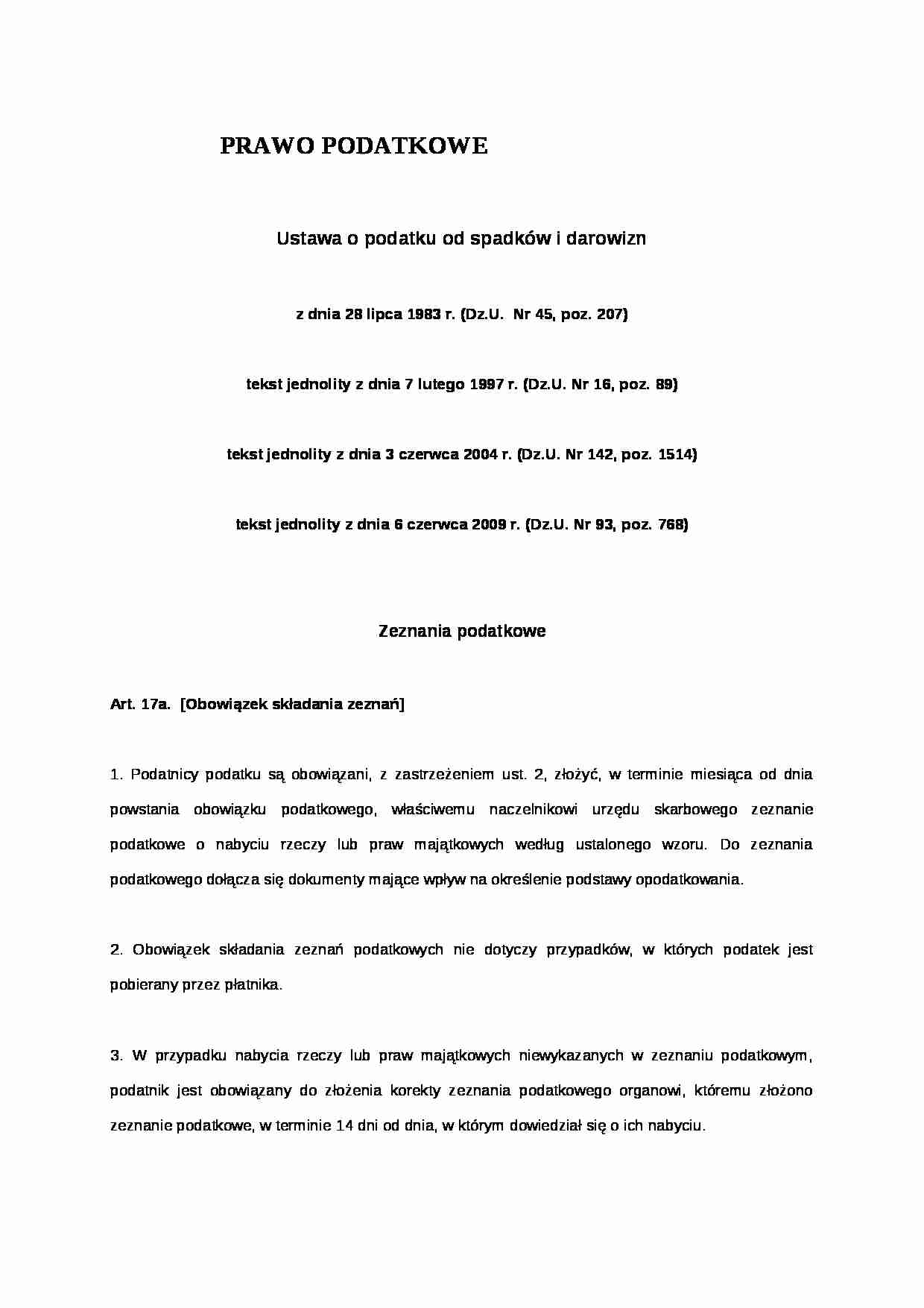 Zeznania podatkowe - Obowiązek składania zeznań - strona 1