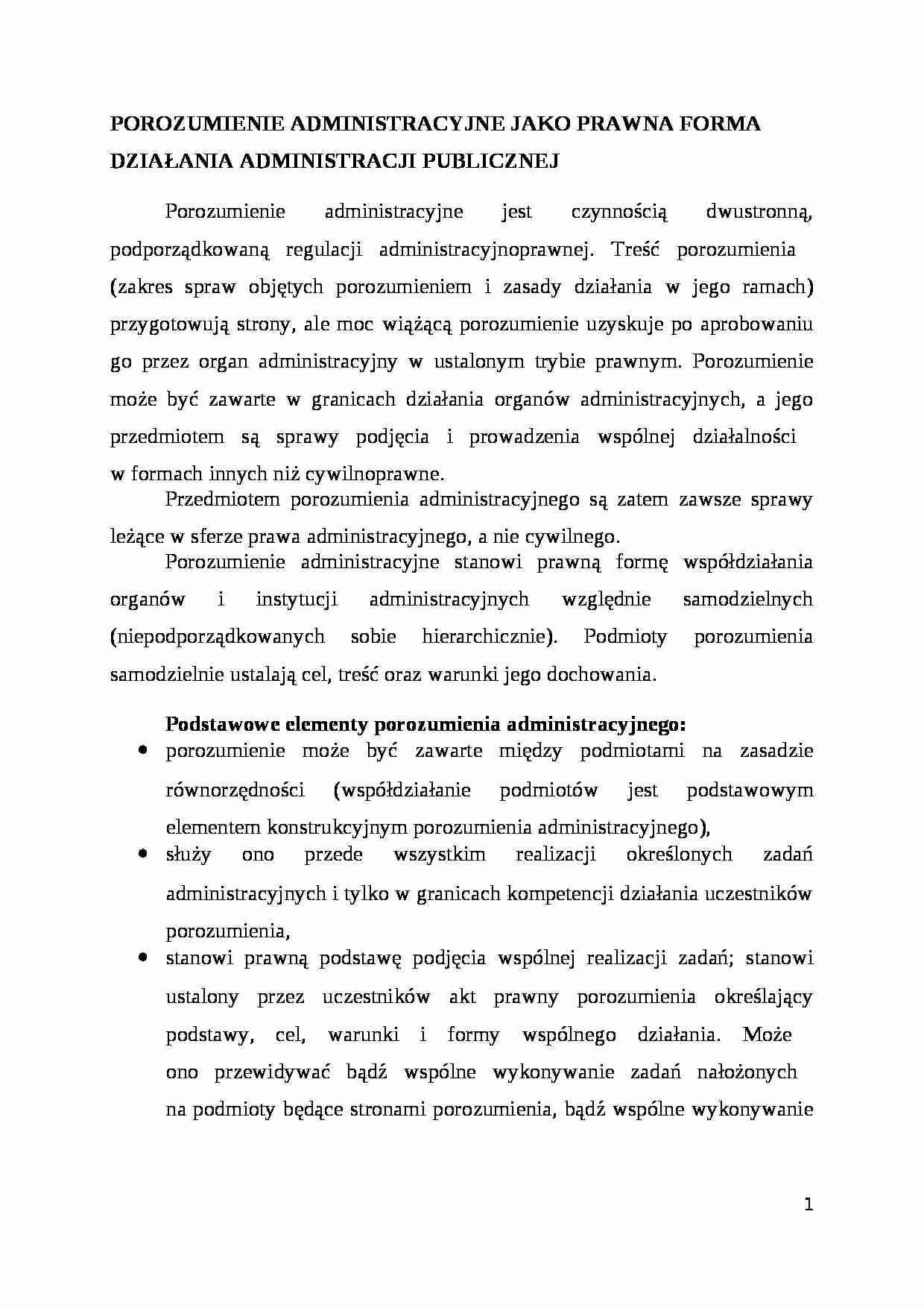 Porozumienie administracyjne jako prawna forma działania administracji publicznej - strona 1