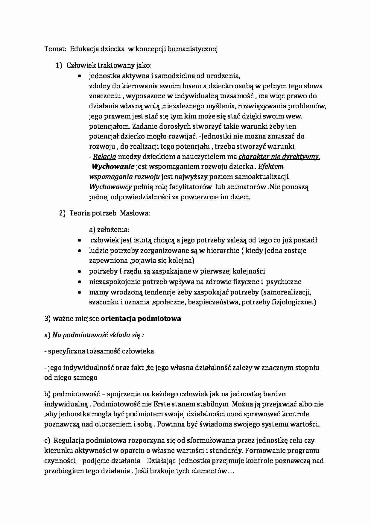 Edukacja dziecka  w koncepcji humanistycznej - strona 1