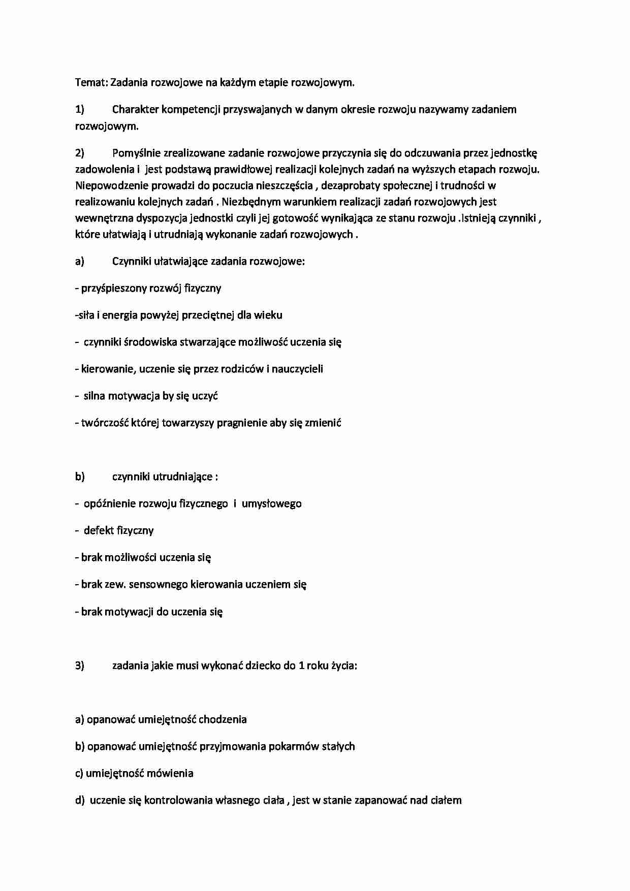 Zadania rozwojowe na każdym etapie rozwojowym - strona 1