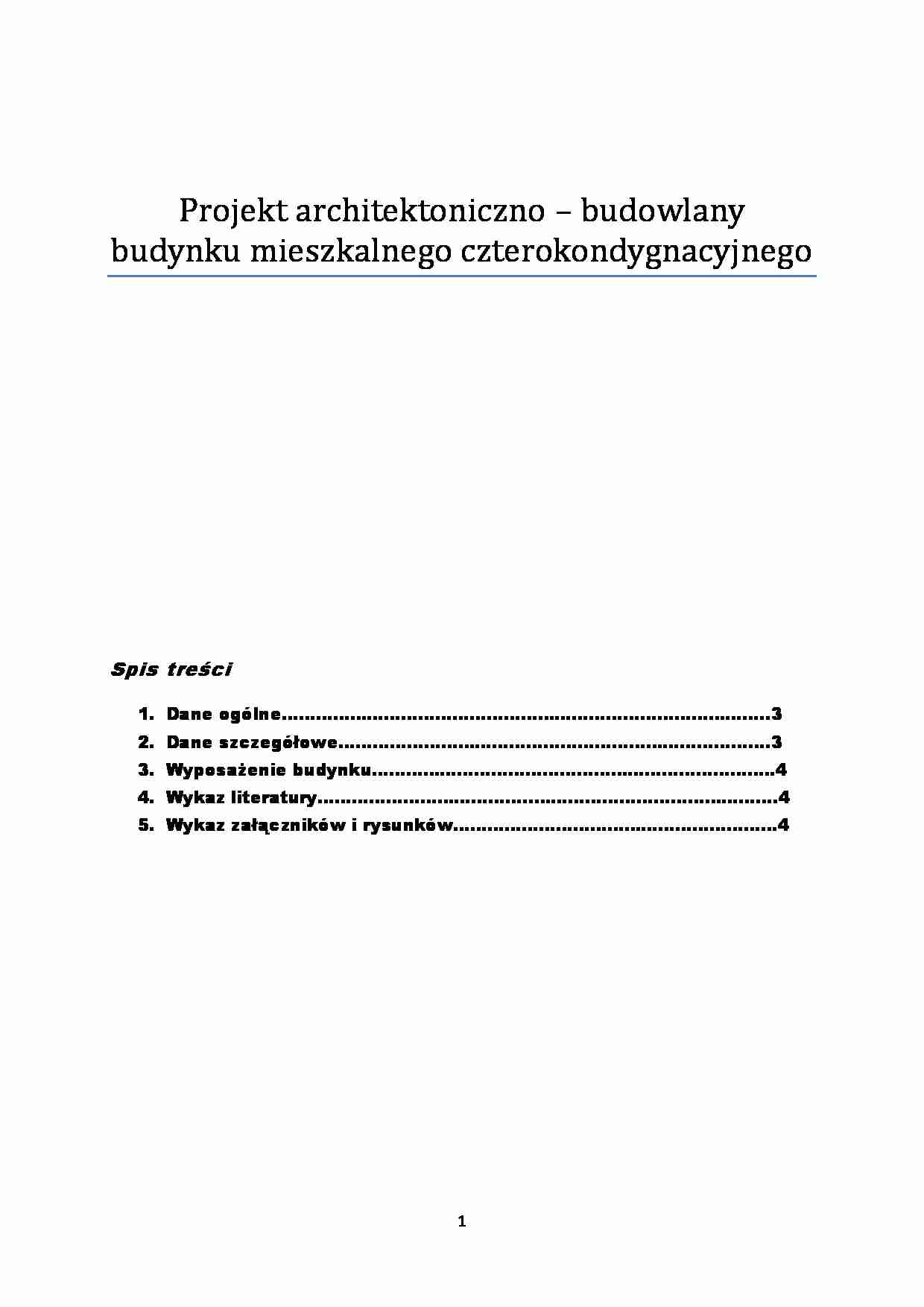 Opis techniczny budynku mieszkalnego czterokondygnacyjnego - strona 1