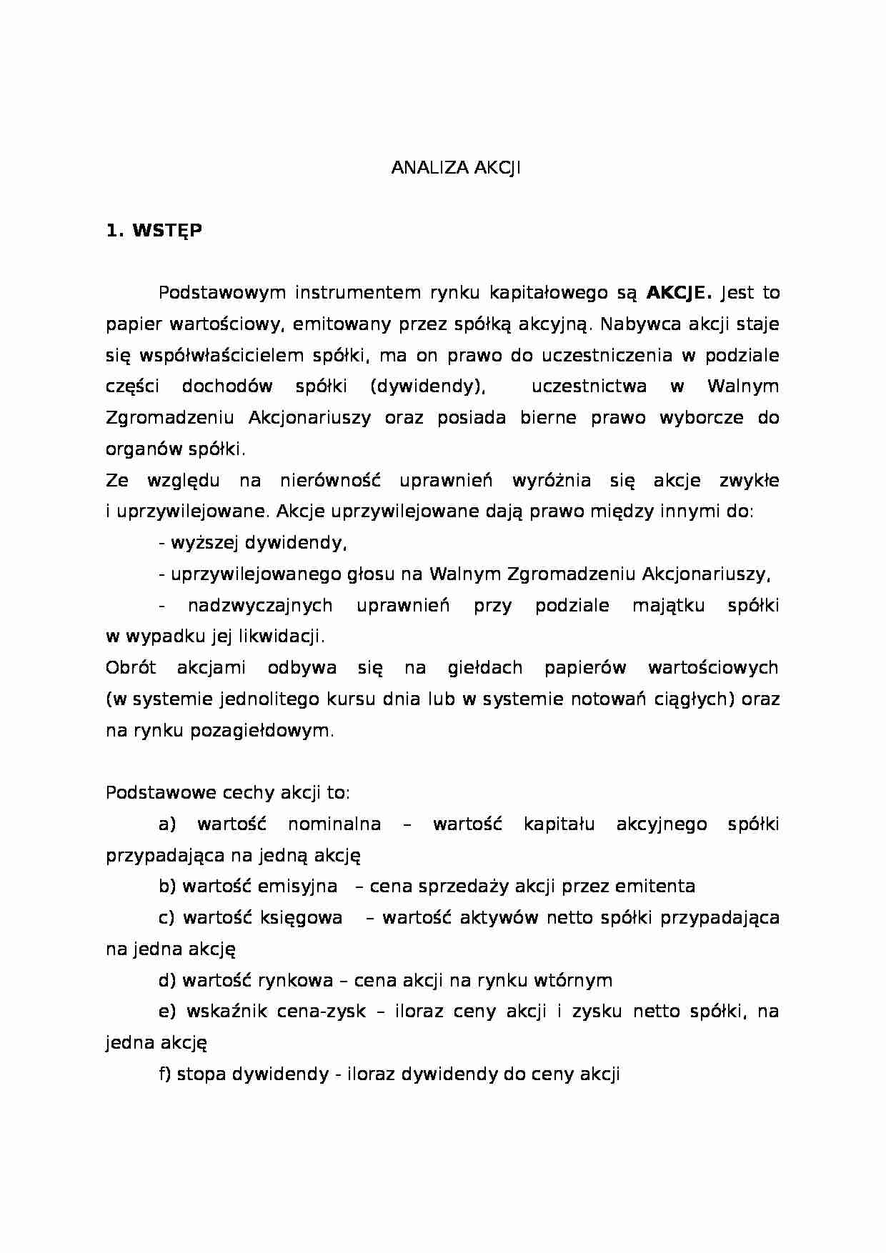 Analiza akcji - Analiza fundamentalna - strona 1