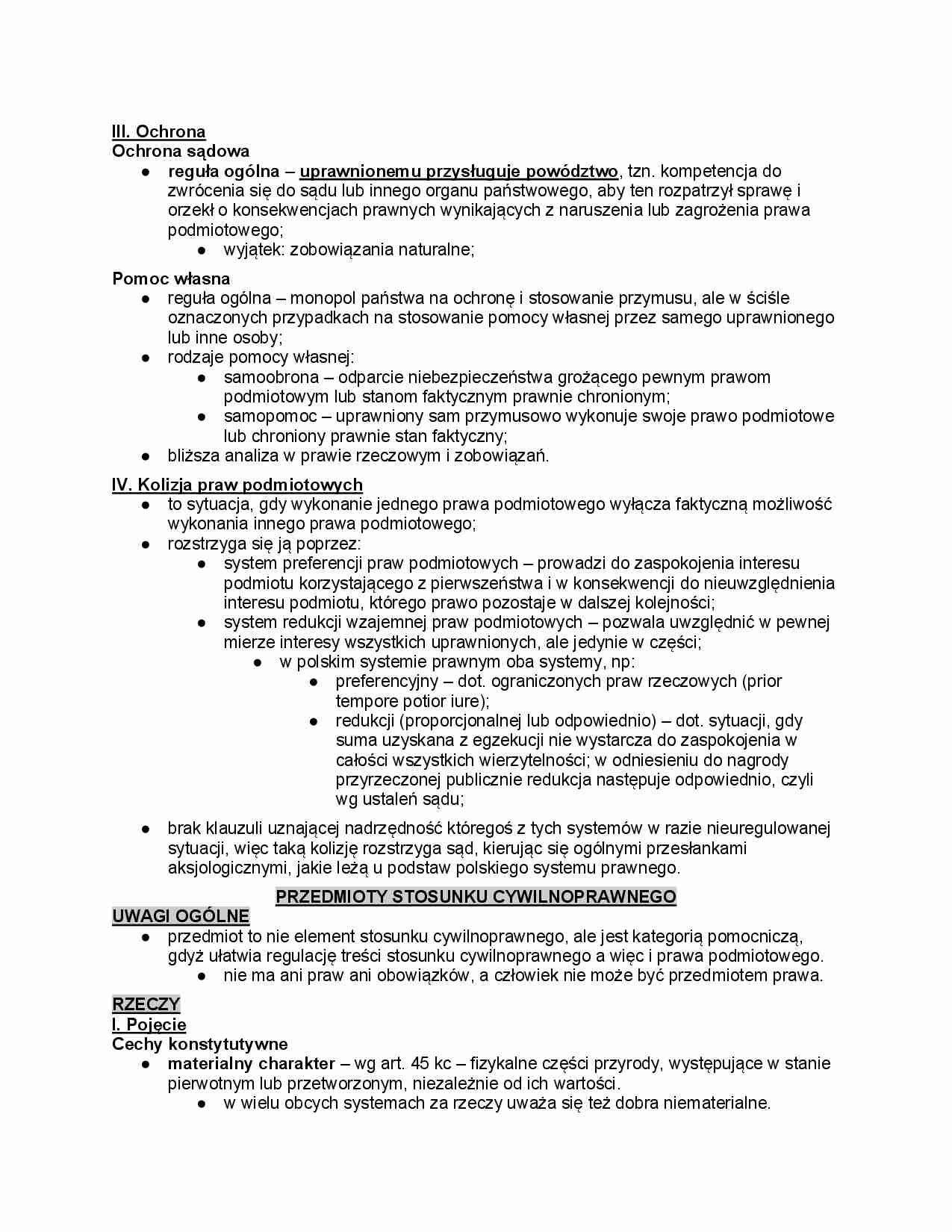 Ochrona, kolizja praw, przedmioty stosunku cywilnoprawnego - strona 1