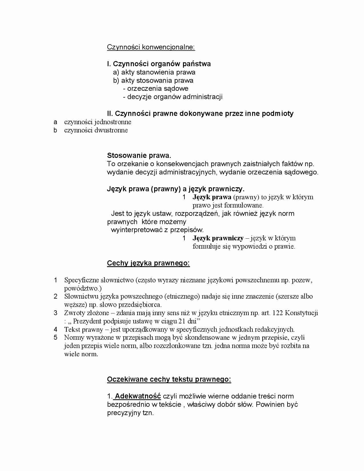 Czynności konwencjonalne, cechy tekstu prawnego - encyklopedia, zagadnienia - strona 1