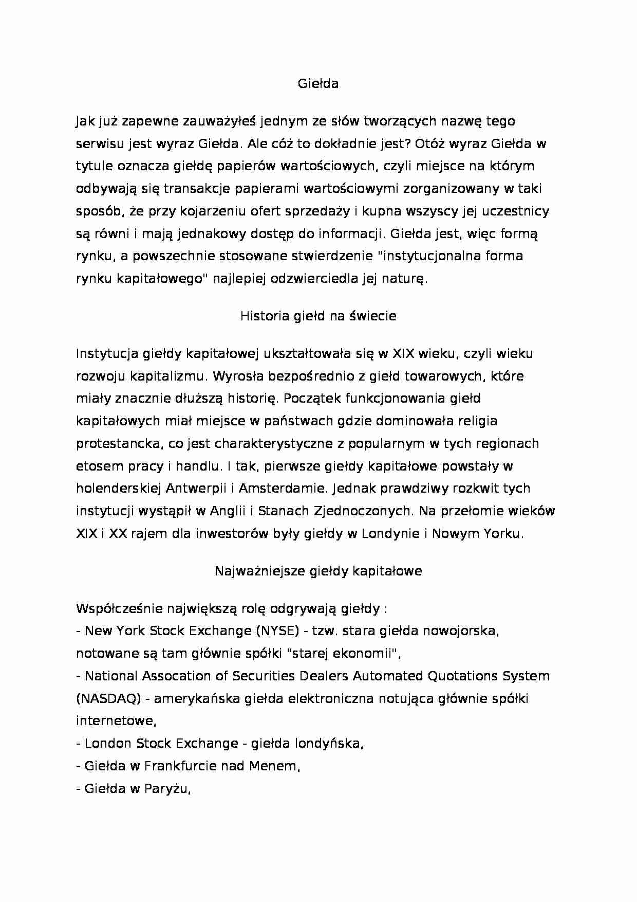 Giełda - Historia giełd na świecie  - strona 1