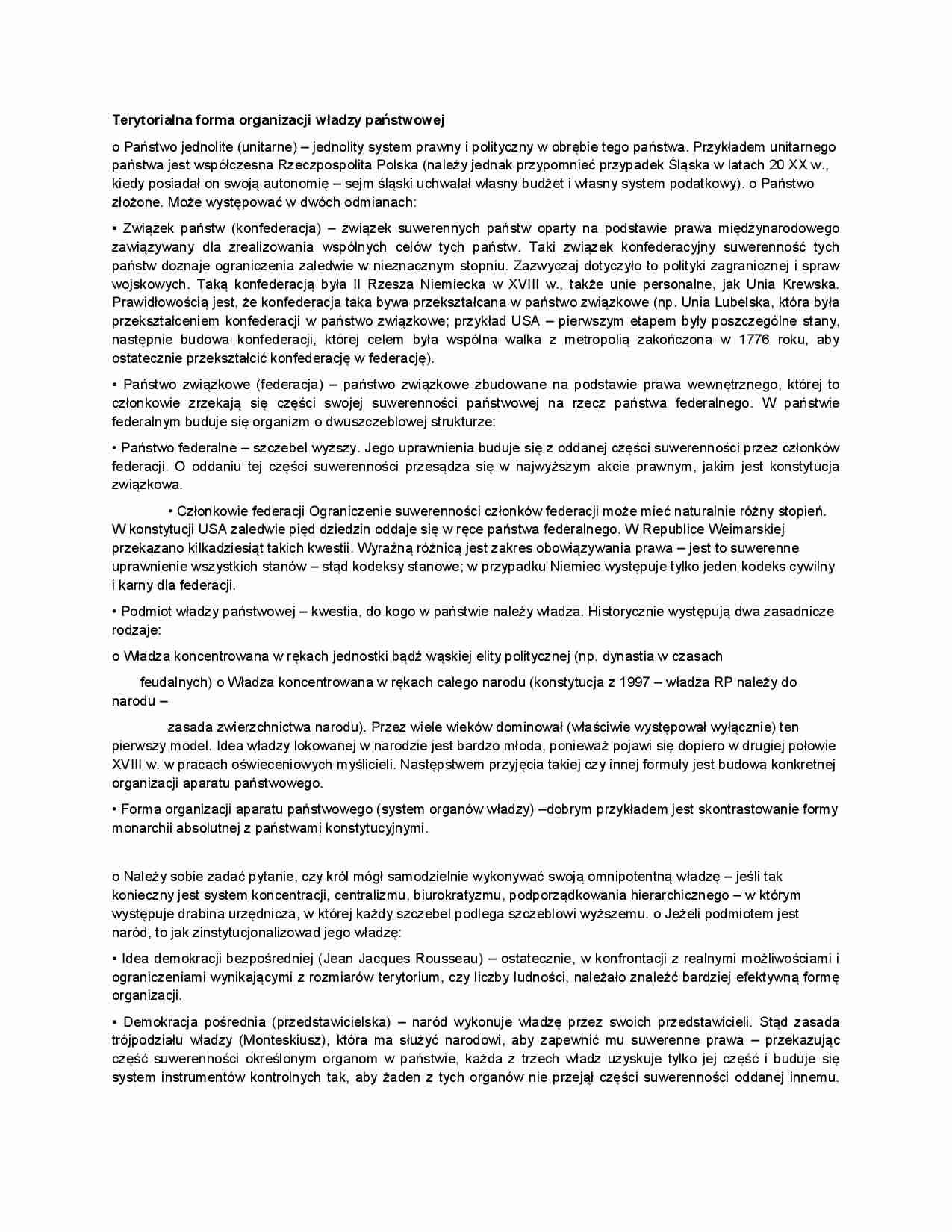 Terytorialna forma organizacji wladzy panstwowej - strona 1