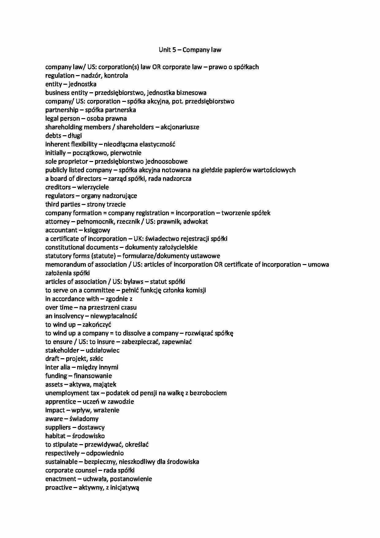 Company law - słówka - strona 1