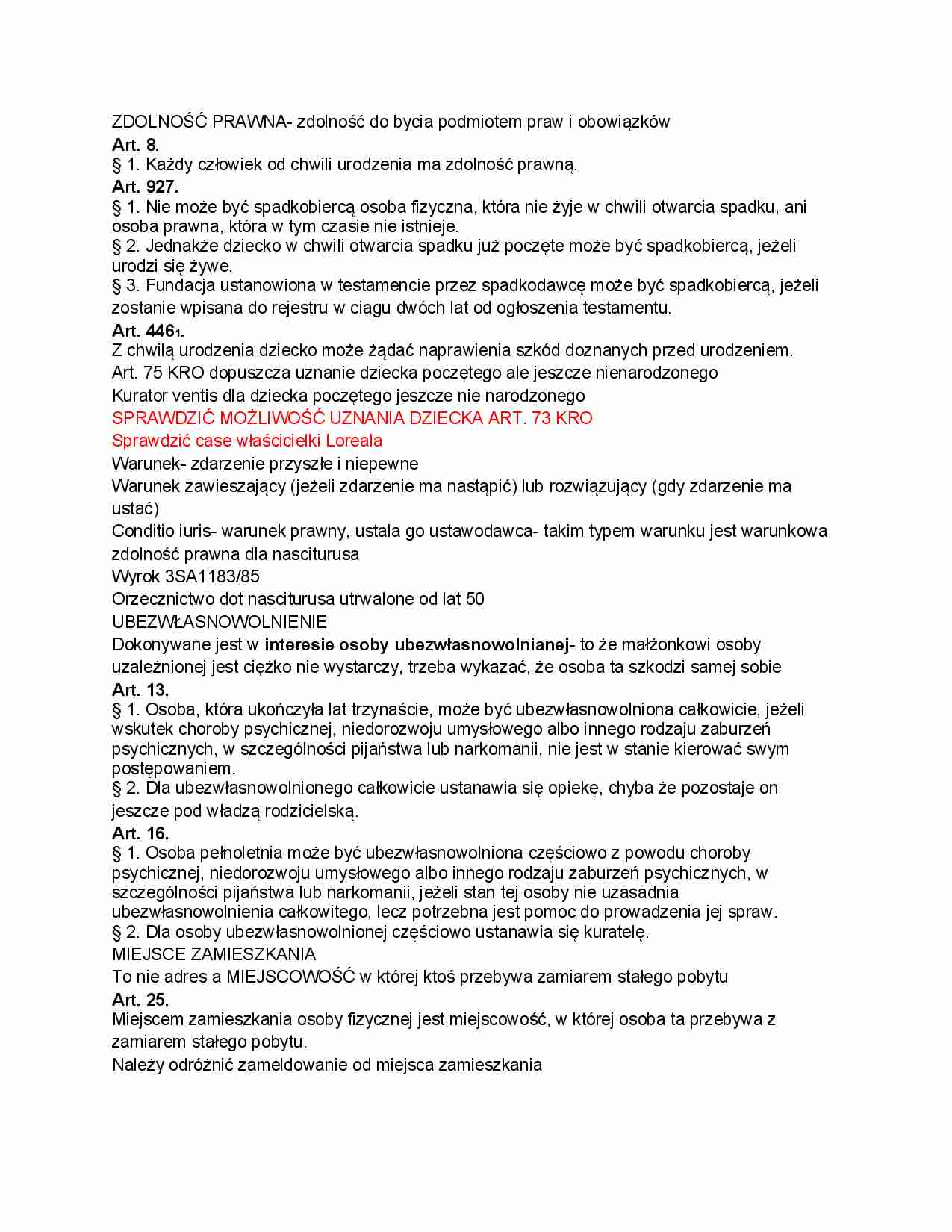 Zdolność prawna - wykład - strona 1