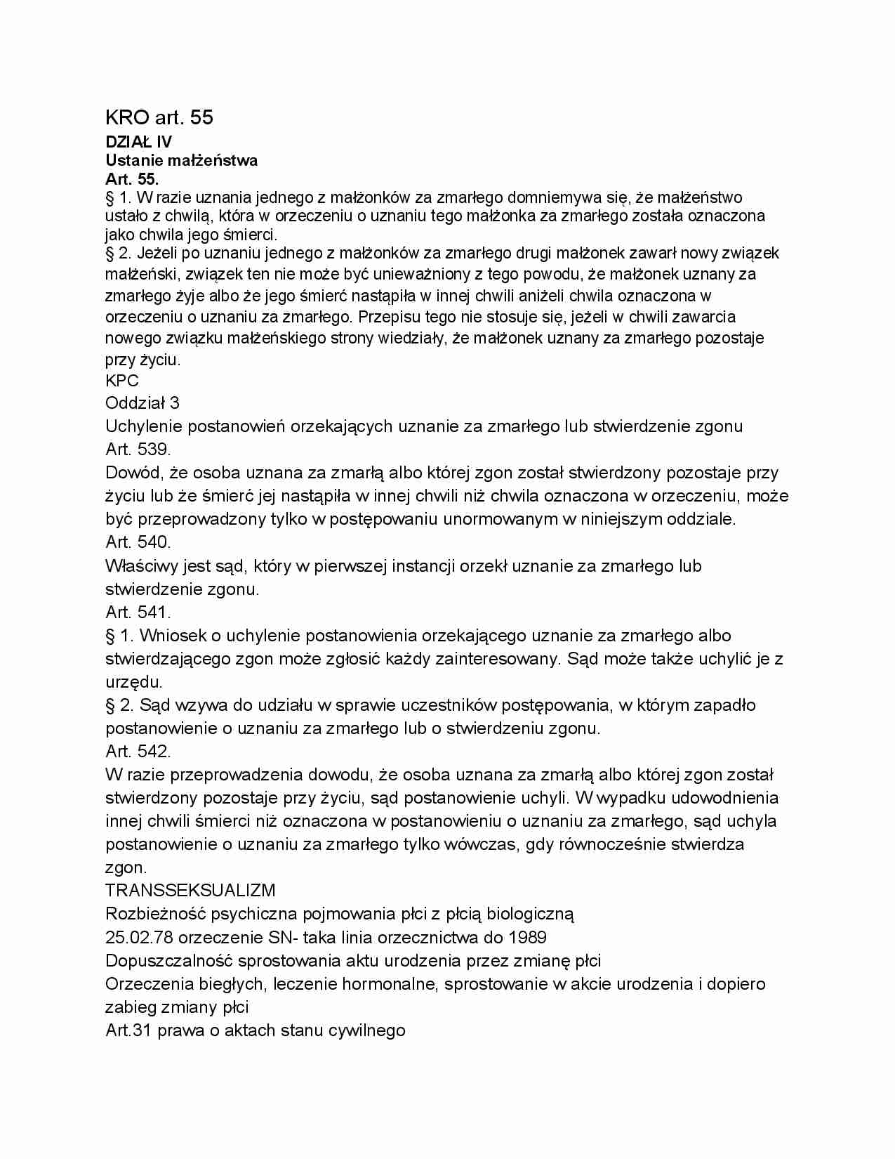 Ustanie małżeństwa - KRO art. 55 - strona 1