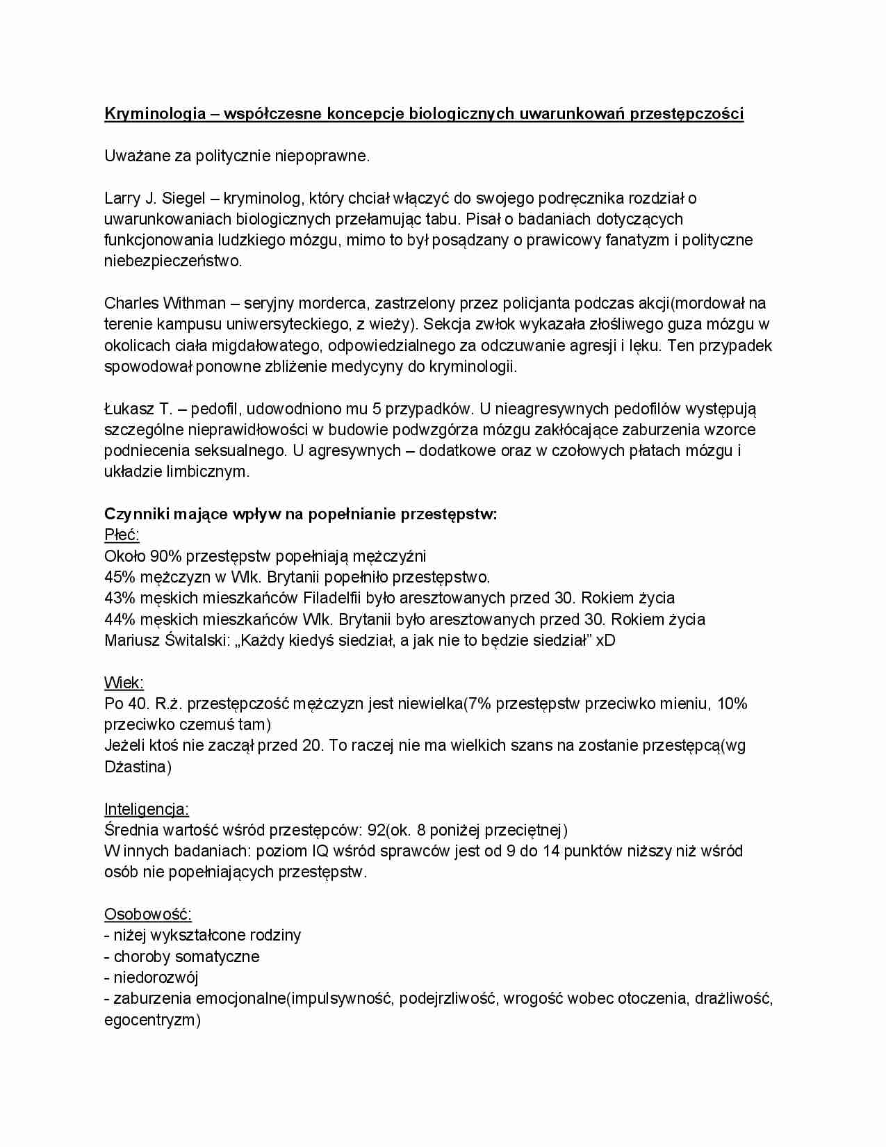 Kryminologia - współczesne koncepcje biologicznych uwarunkowań przestępczości - strona 1