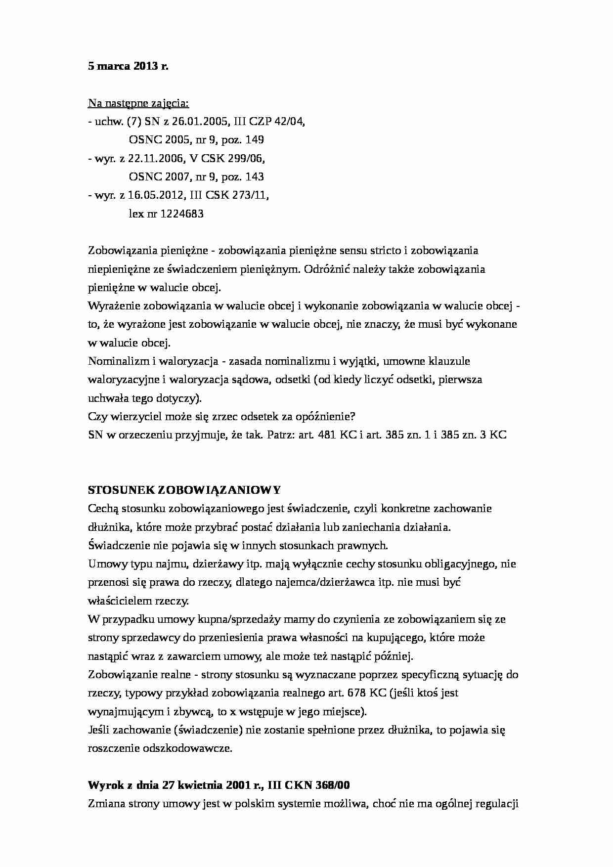 Stosunek zobowiązaniowy - wykład - strona 1