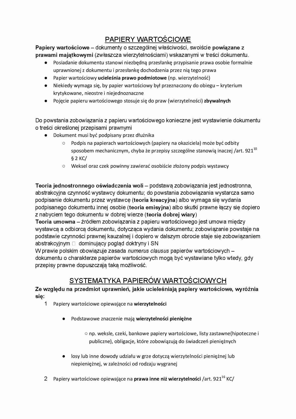 Papiery wartosciowe - omowienie zagadnien - strona 1